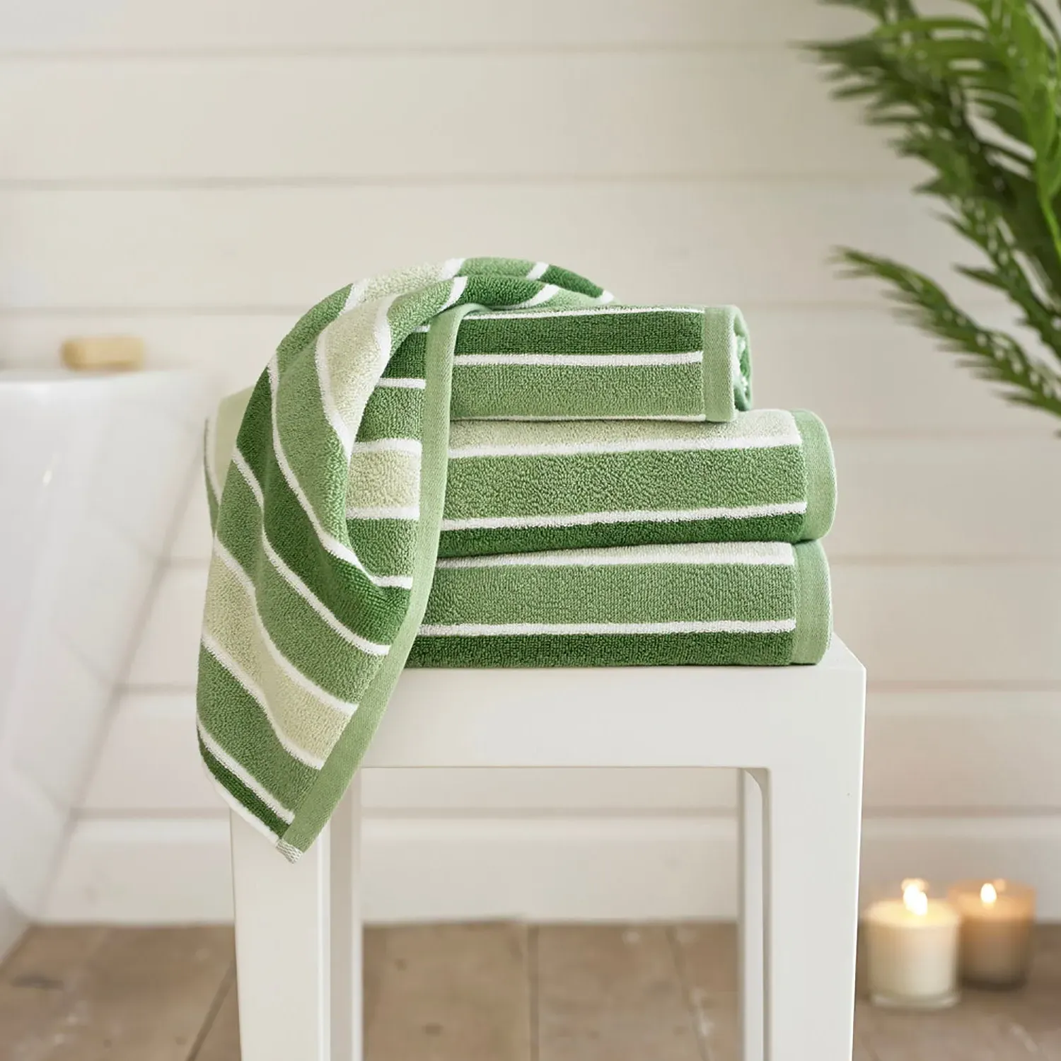 Hand Towel with Jacquard Weave - Green, Cotton