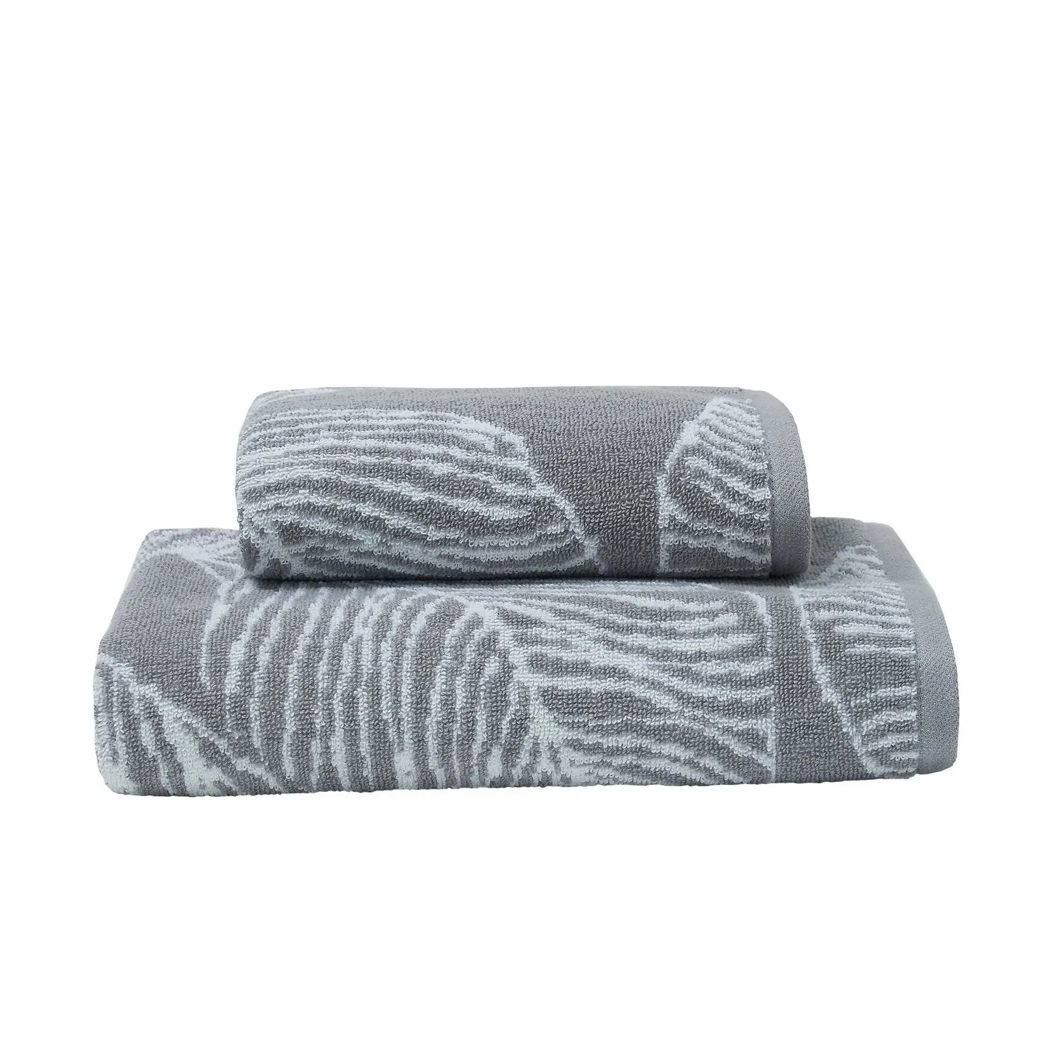 Hand Towel with Leaf Print - Grey, Cotton