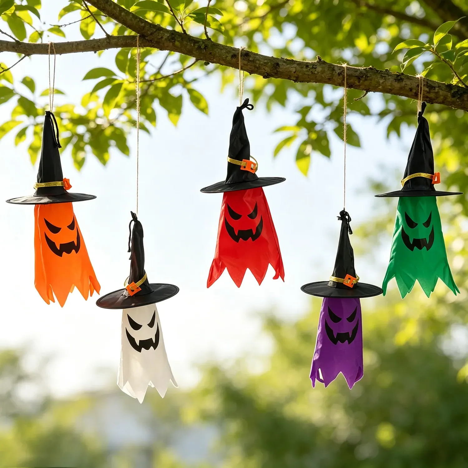 Hanging LED Ghost and Witch Hat Decorations 5 Pack by Julian Charles, alternate view