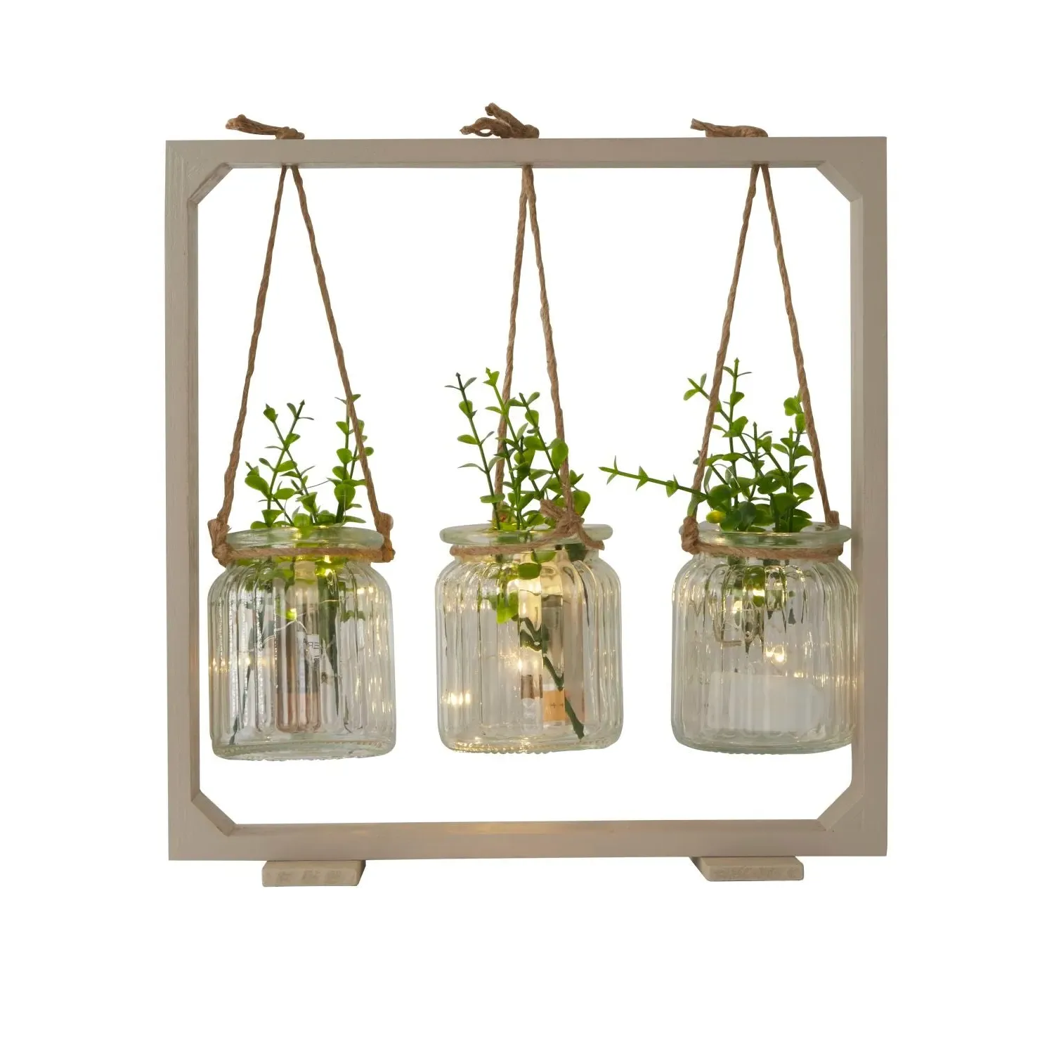 Hanging Planter Jars with LED Lights - Natural