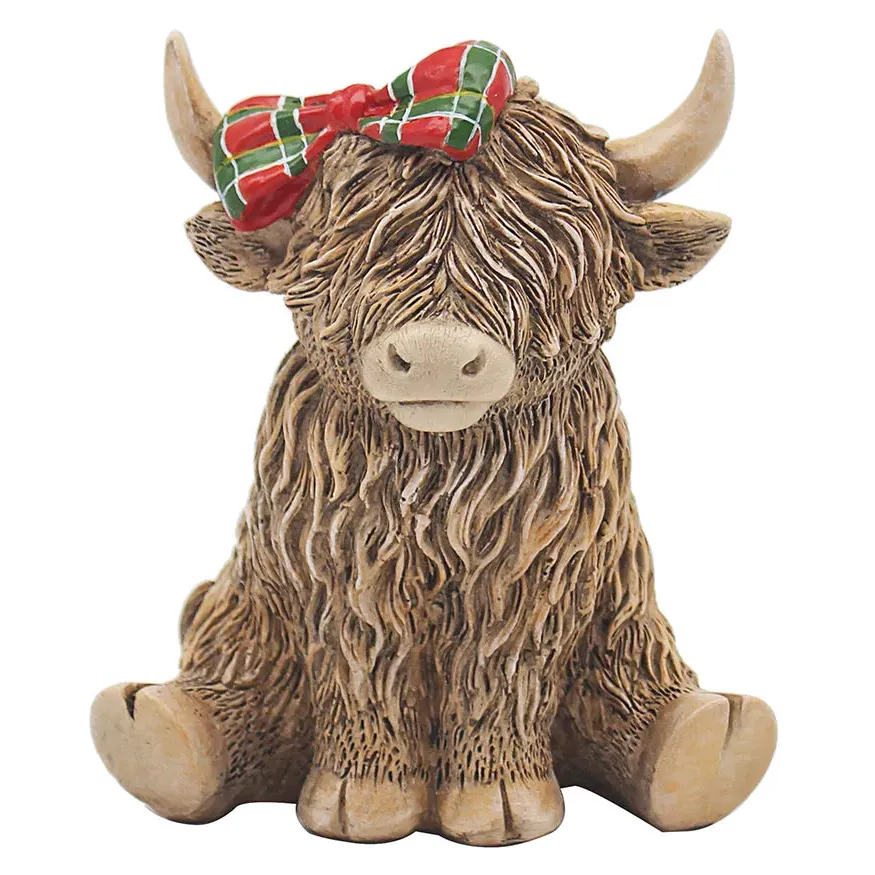 Happy Highland Cow Tartan Bow Ornament - Multi by Julian Charles