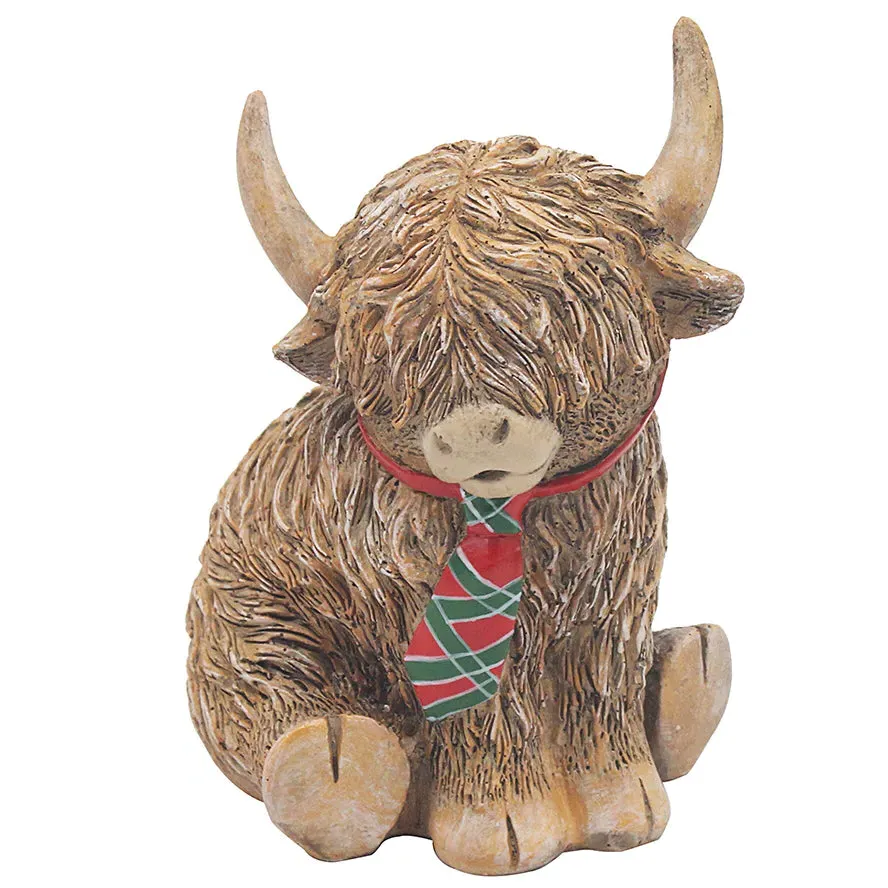 Happy Highland Cow Tartan Tie Ornament by Julian Charles