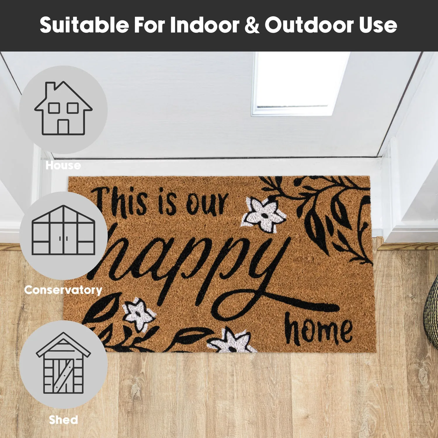 Happy Home Eco-Friendly Latex Backed Coir Entrance Doormat - Brown alternate view