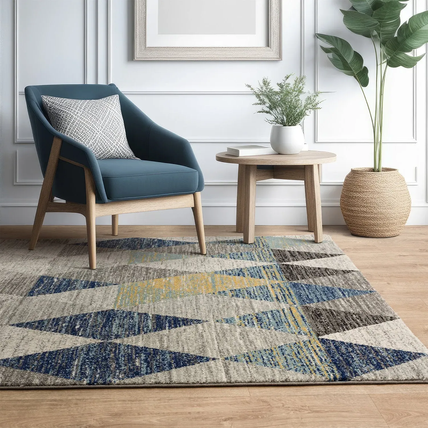 Harlequin Area Rug with Pattern - Blue