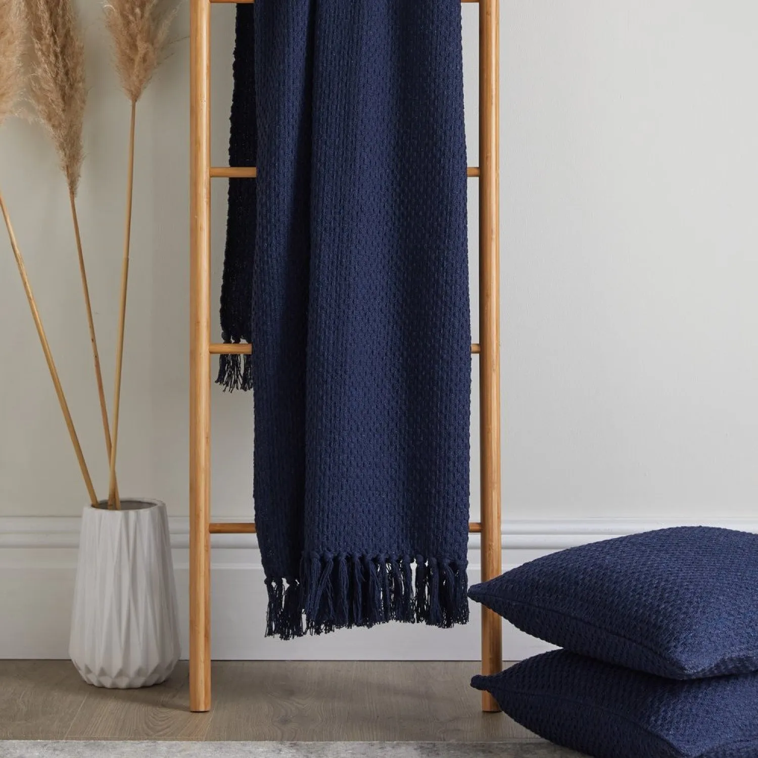Large Cotton Throw with Basket Weave - Navy product