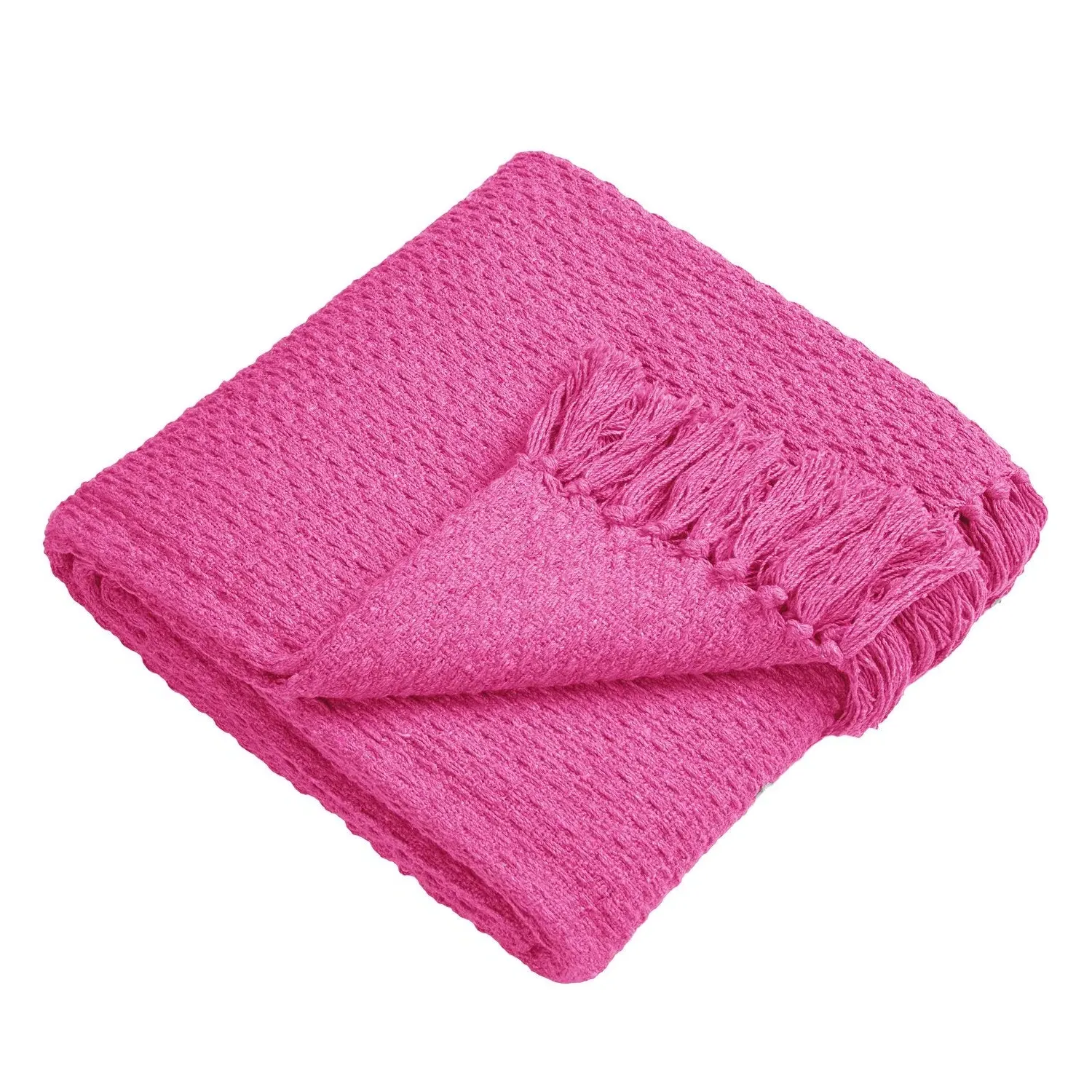 Oversized Cotton Throw with Textured Weave - Pink alternate view