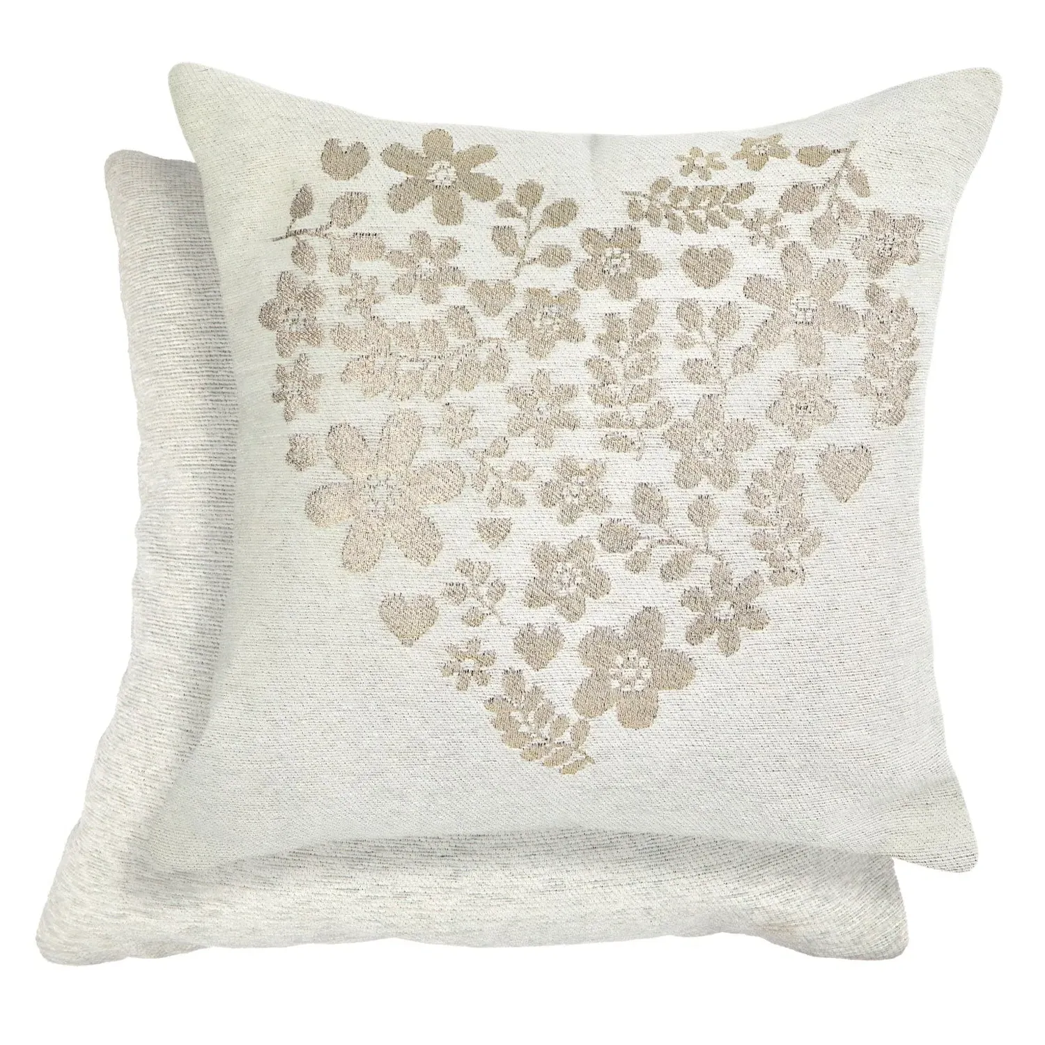 Heart Cushion Covers Pair - Cream, Chenille