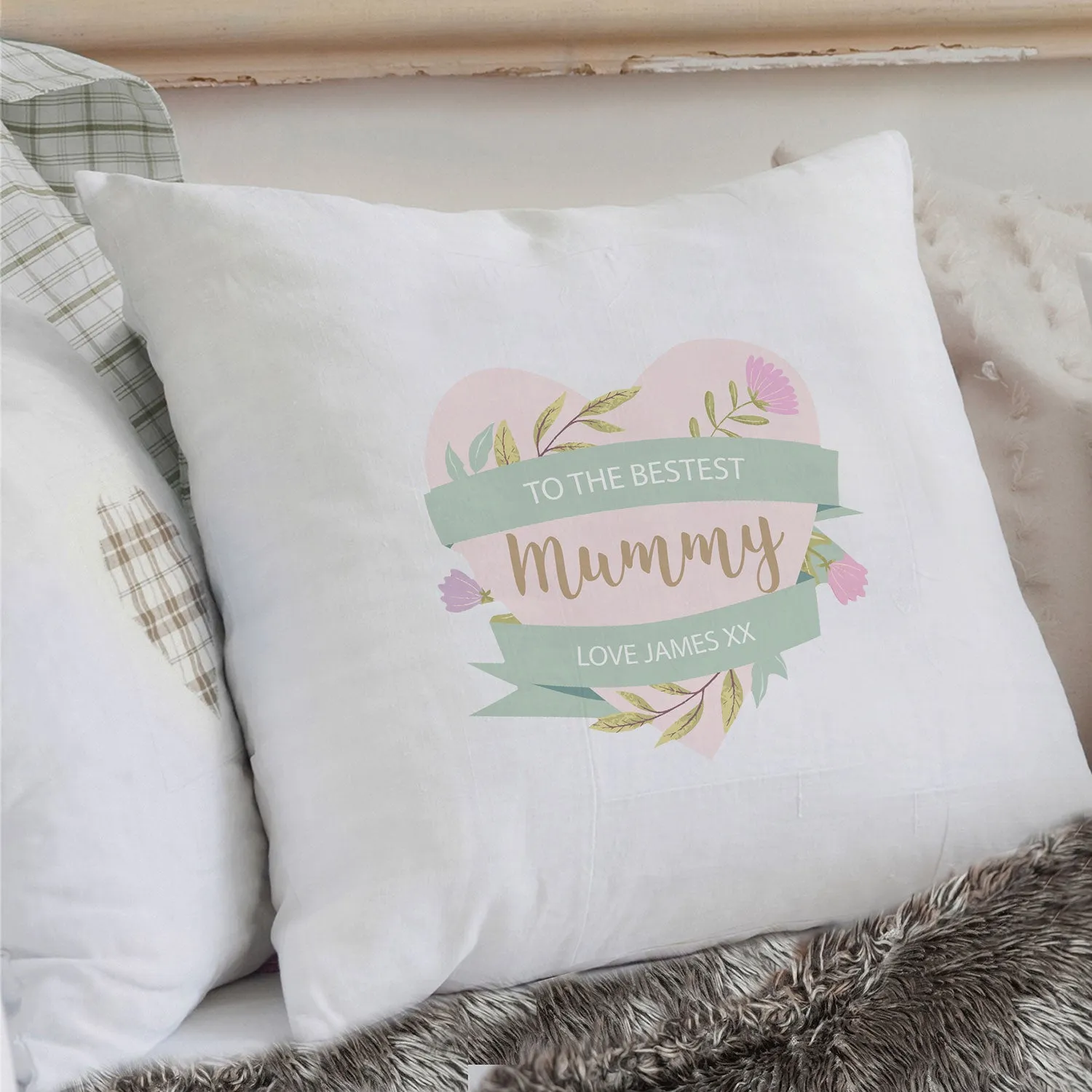 Heart Cushion with Personalisation - White, Cotton image