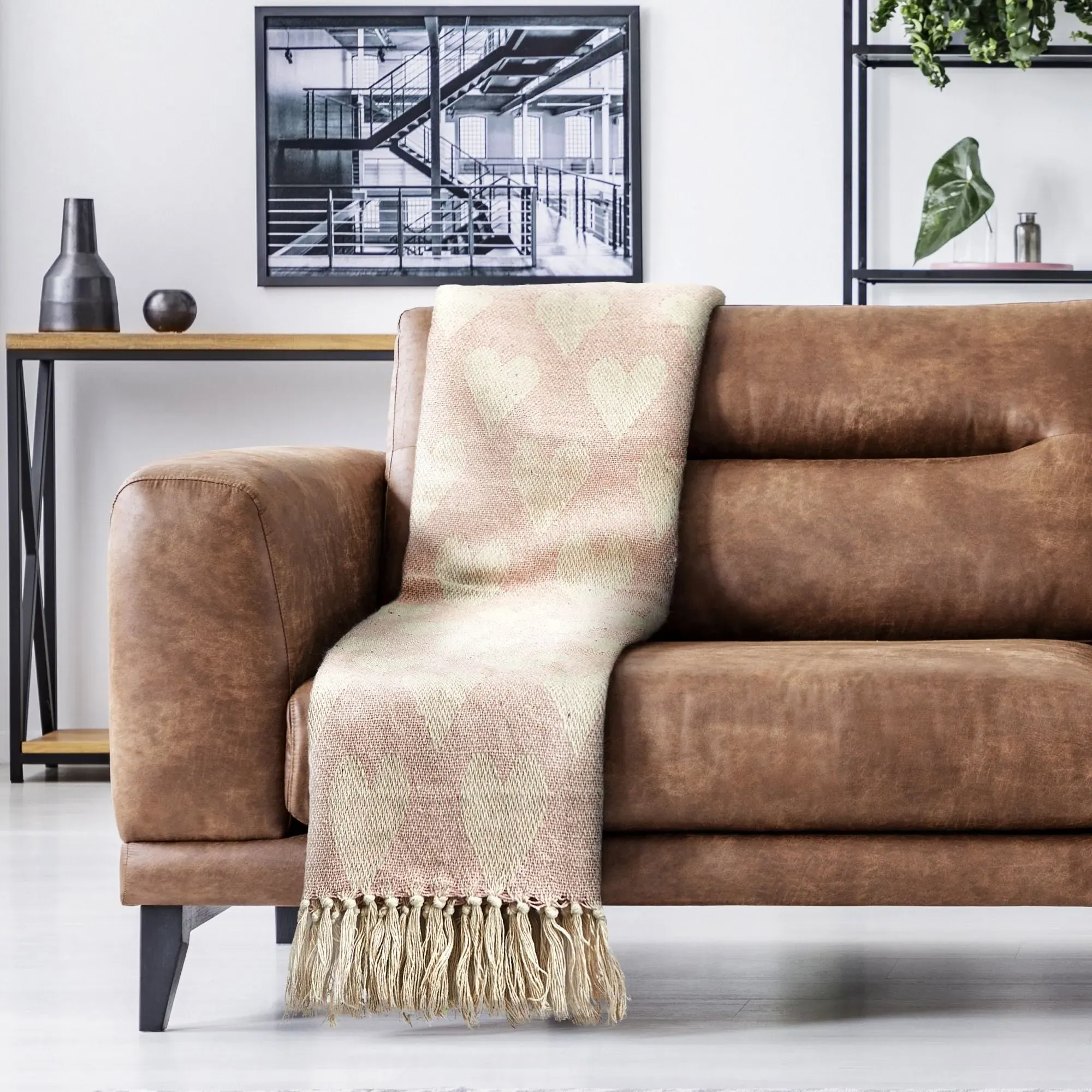 Heart Pattern Throw Blanket - Pink, Cotton