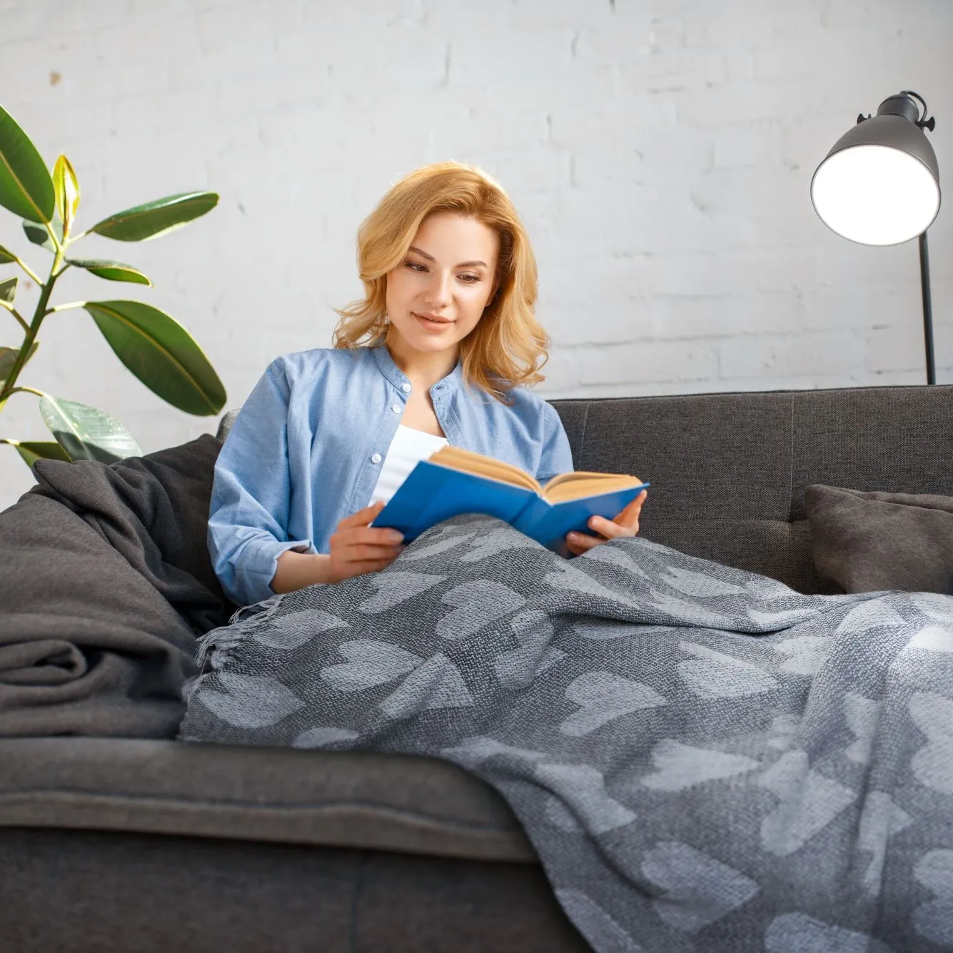 Heart Pattern Throw - Grey, Recycled Cotton image