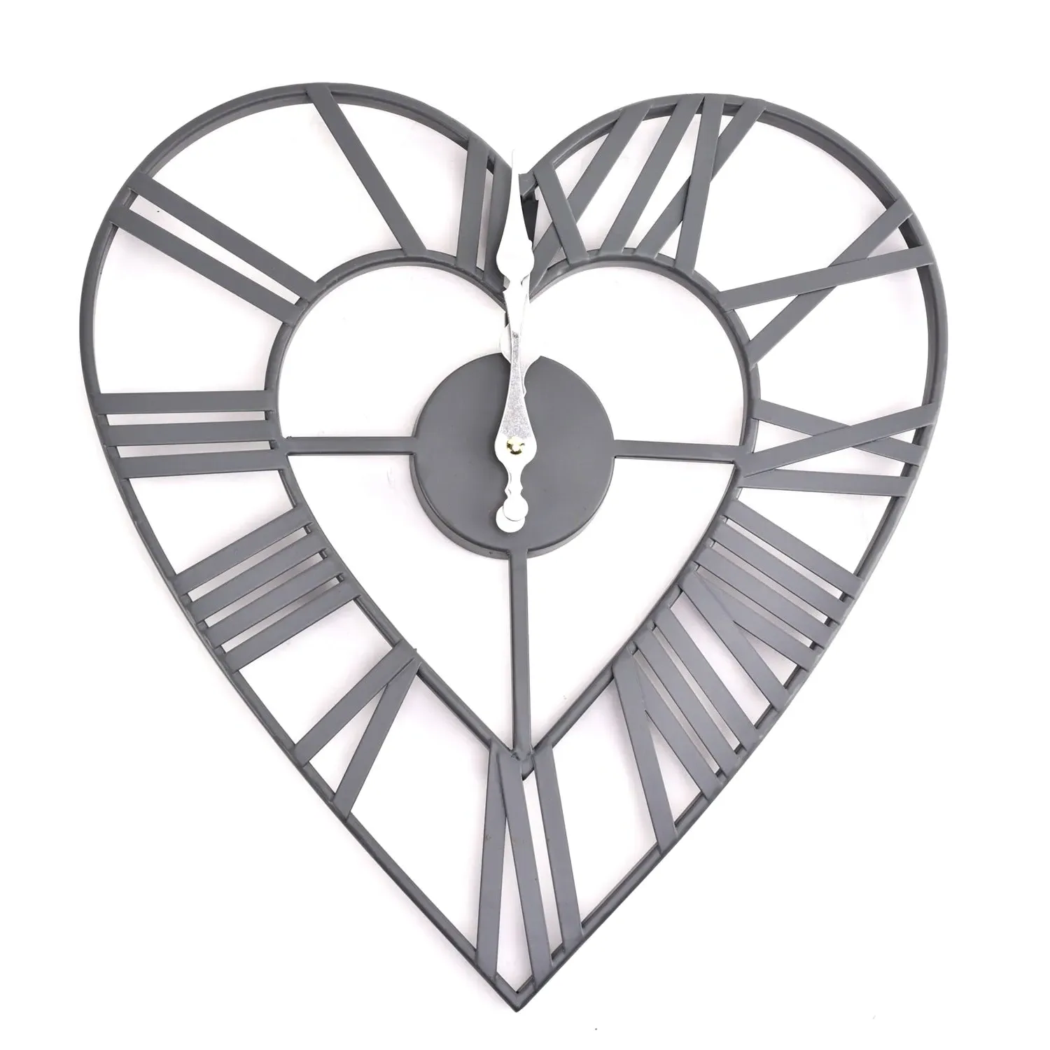 Heart-Shaped Wall Clock - Grey, Metal