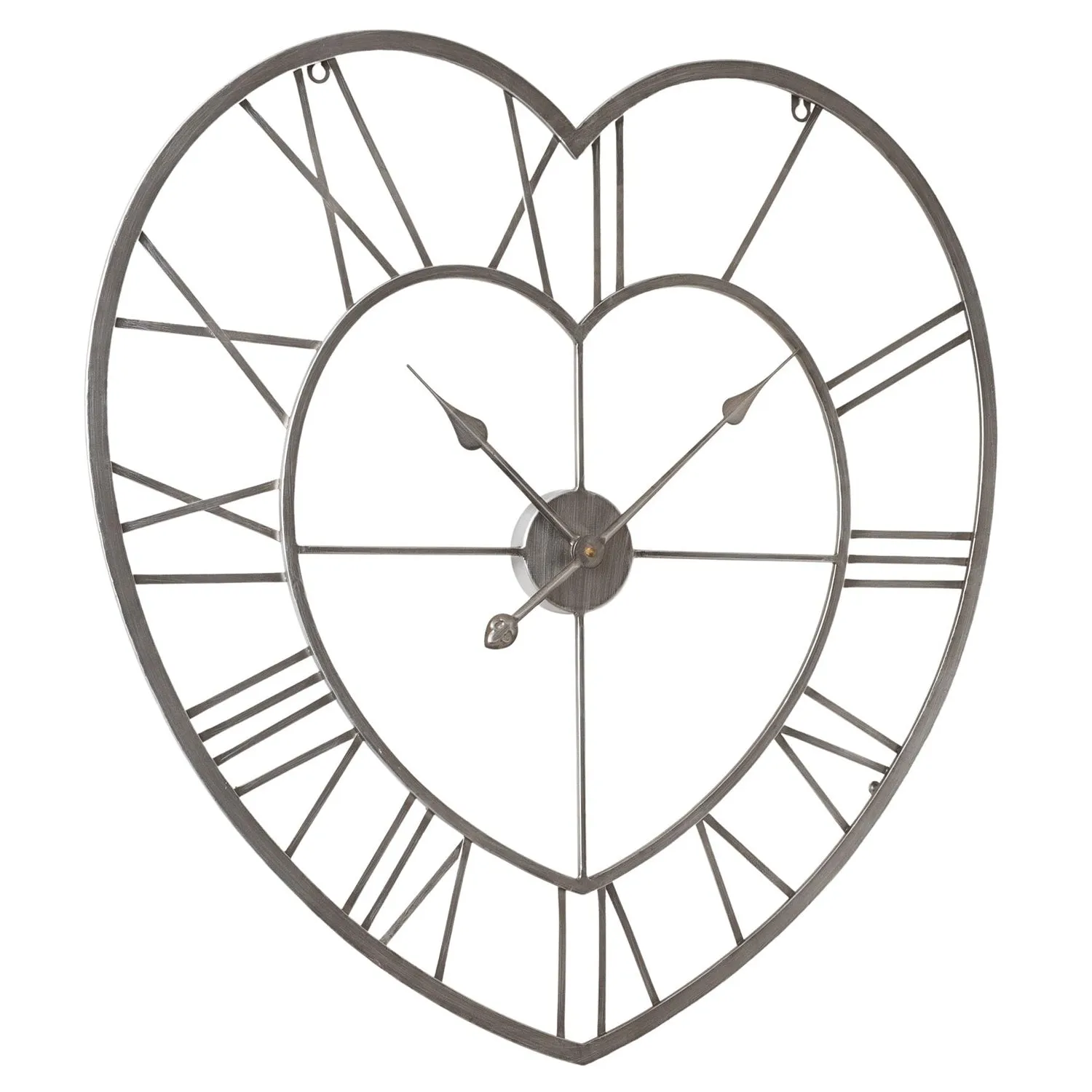 Heart-Shaped Wall Clock - Silver, Metal