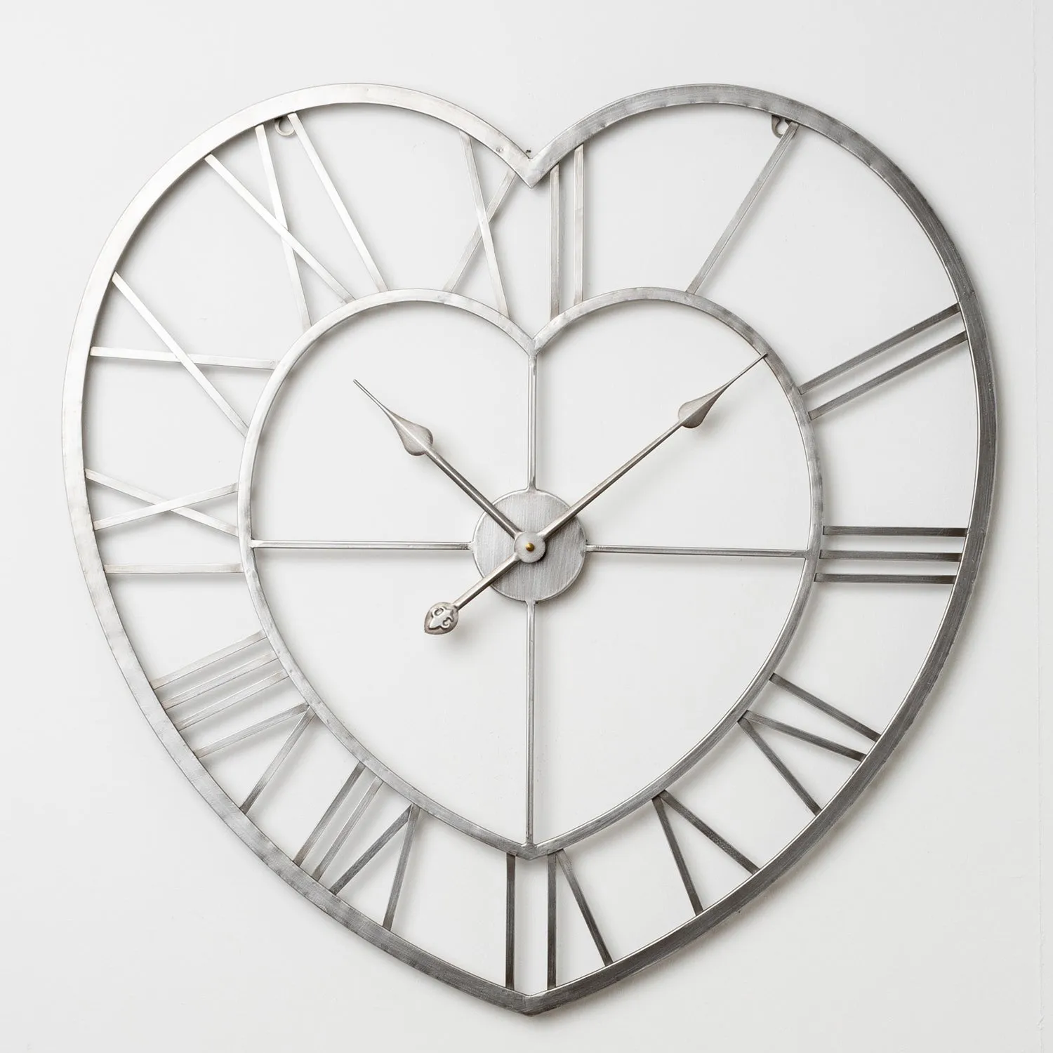 Heart-Shaped Wall Clock - Silver, Metal