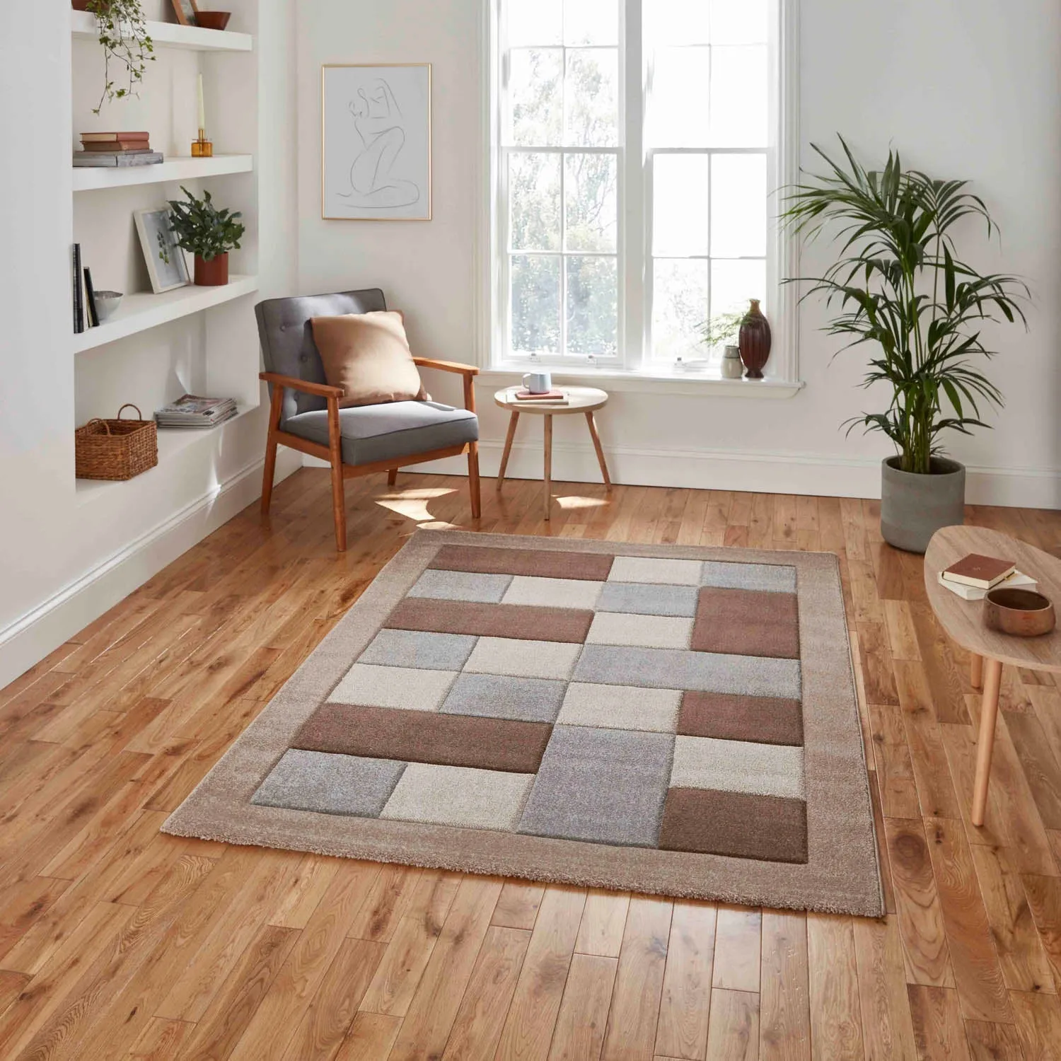 Heat Set Frieze Rug Hand-Carved - Beige, Polypropylene