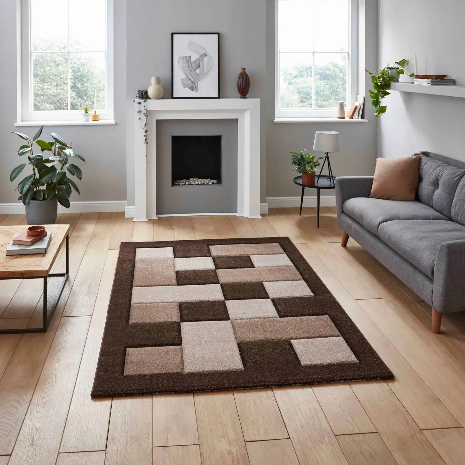 Heat Set Frieze Rug Hand-Carved - Brown, Polypropylene