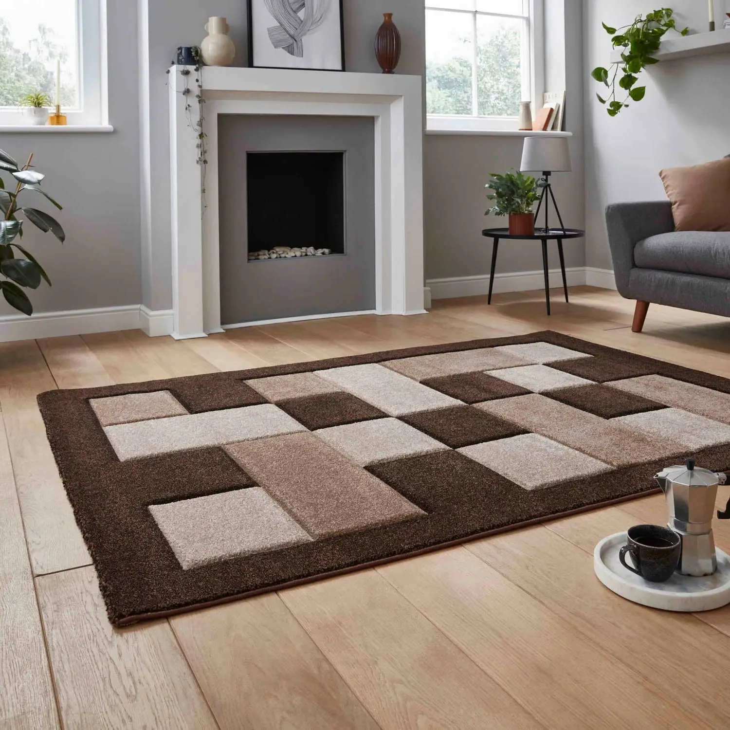 Heat Set Frieze Rug Hand-Carved - Brown, Polypropylene