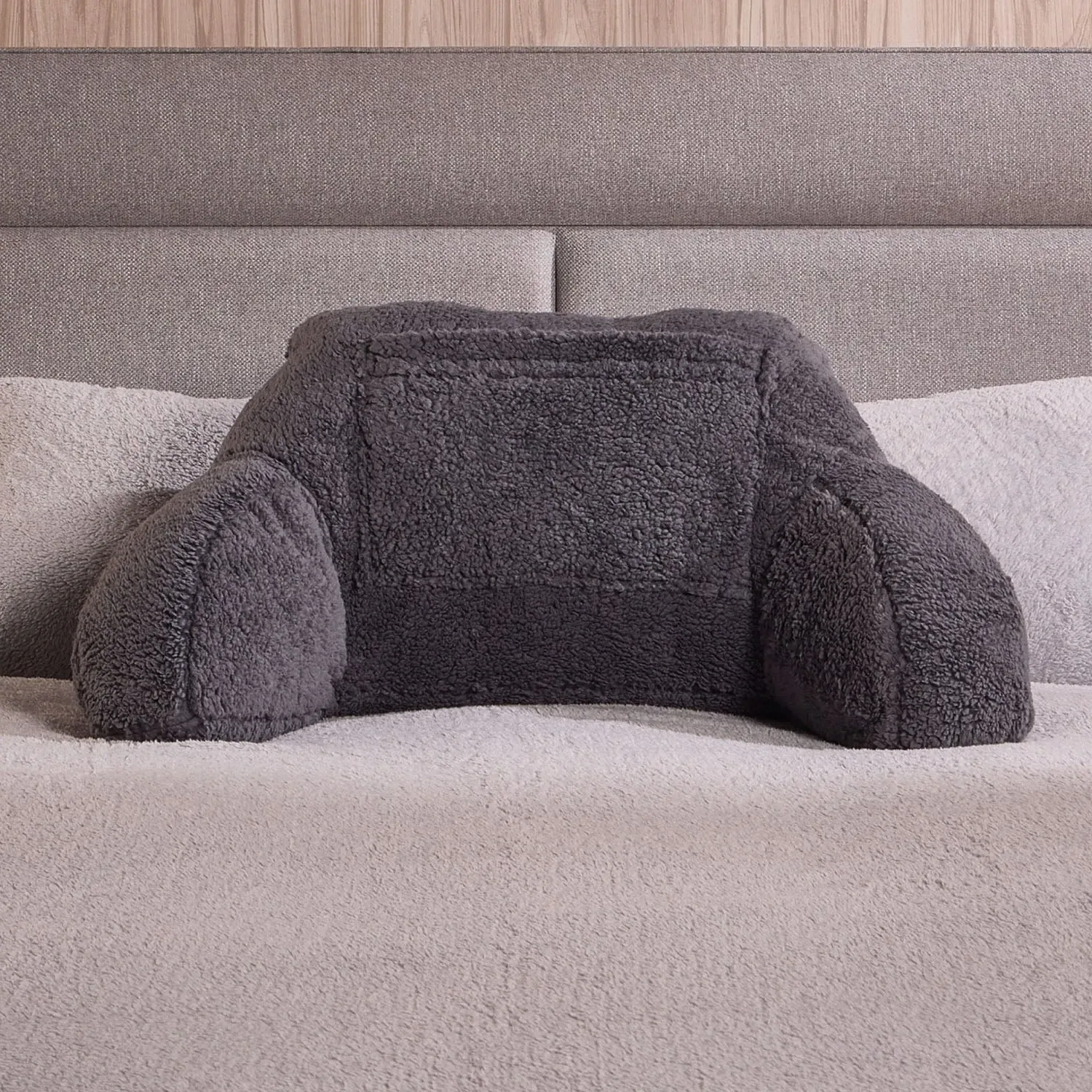 Heated Cuddle Cushion with Pocket - Grey, Fleece