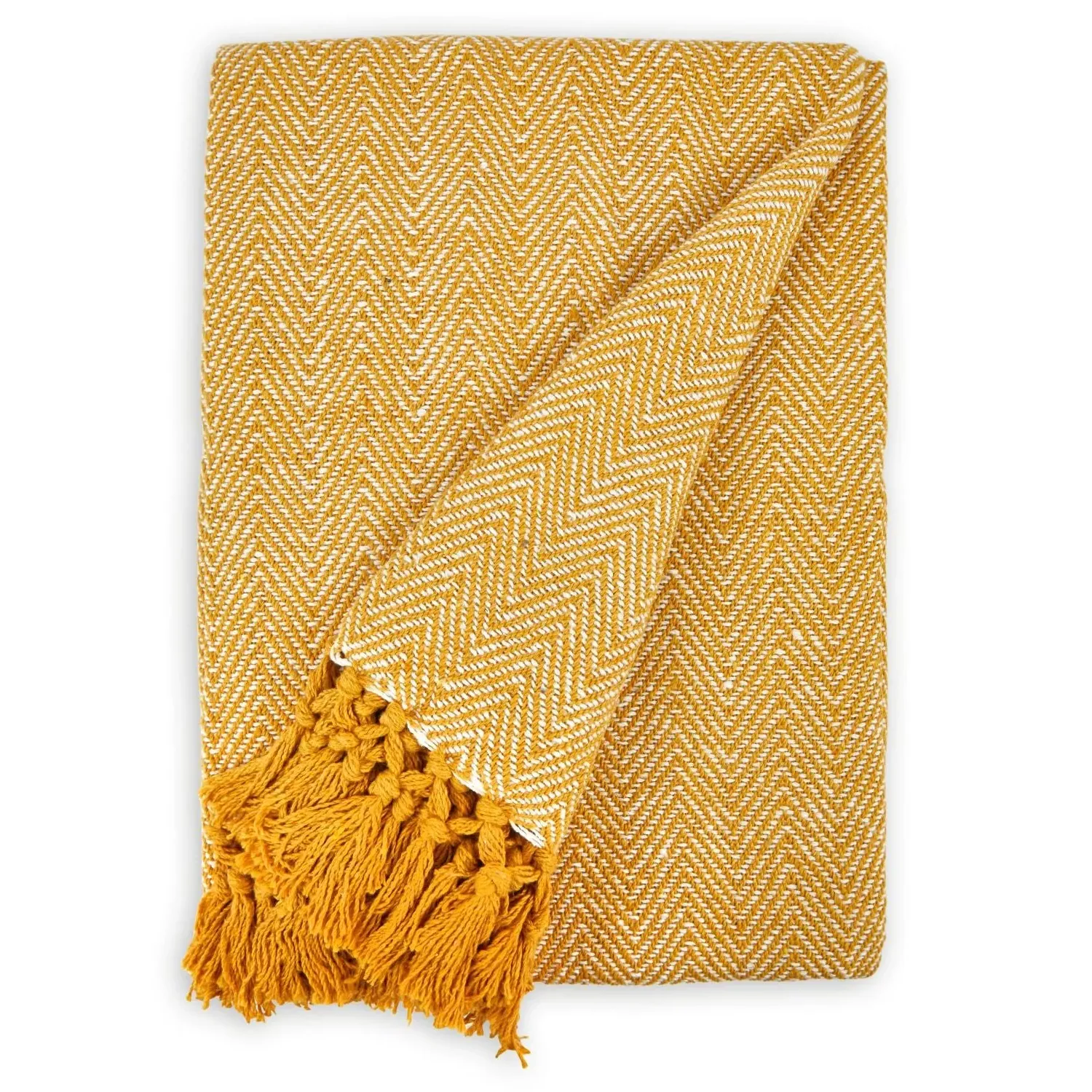 Herringbone Recycled Cotton Throw - Ochre, Cotton product