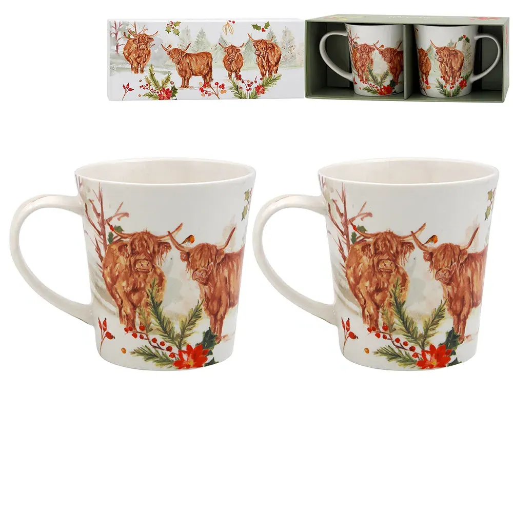 Highland Cow Christmas Mugs Set of 2 - Multi by Julian Charles