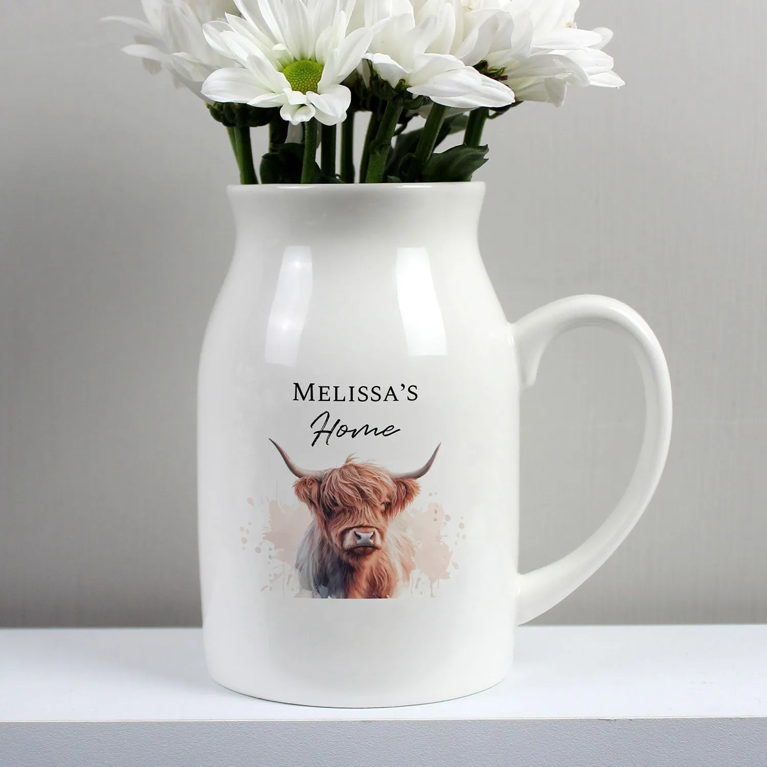 Highland Cow Jug Vase - White, Ceramic image
