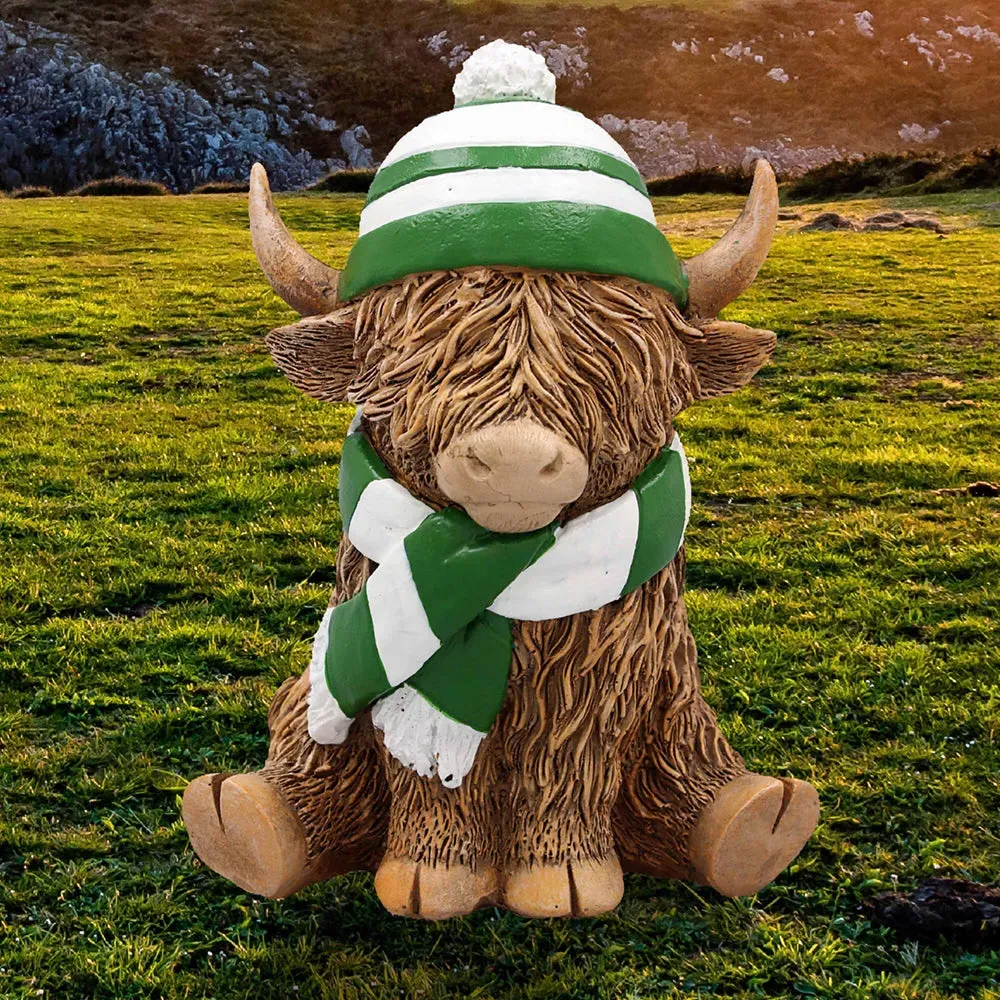 Highland Cow Ornament - Green Hat and Scarf, Ceramic by Julian Charles