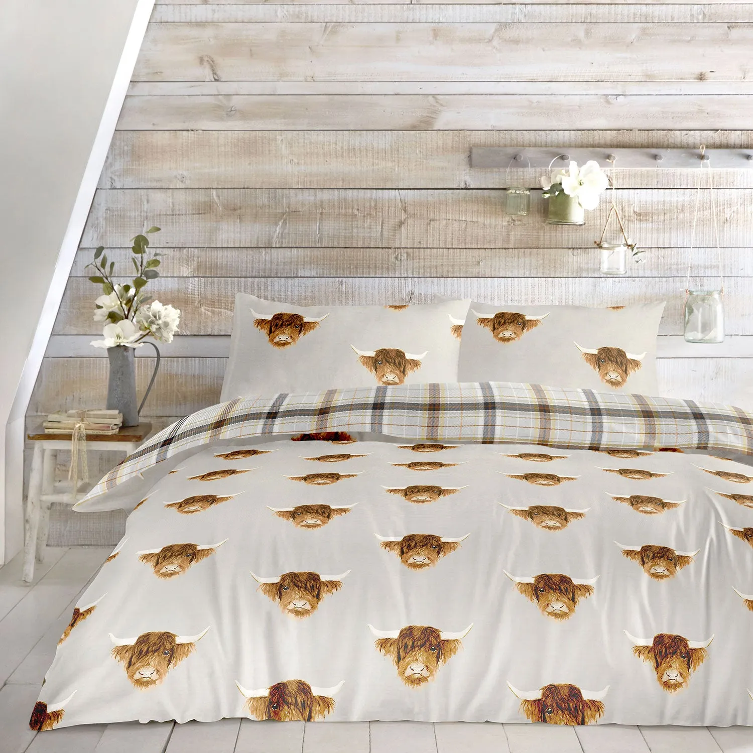 Highland Cow Single Duvet Set - Natural, Polycotton product