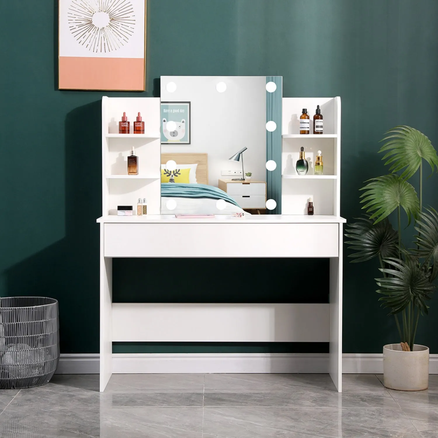 Hollywood Vanity Desk with LED Mirror & Drawer - White alternate view