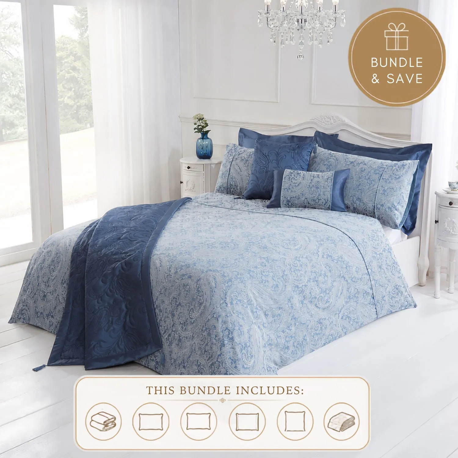 Paisley Chambray Jacquard King Size 6 Piece Bedding Bundle product