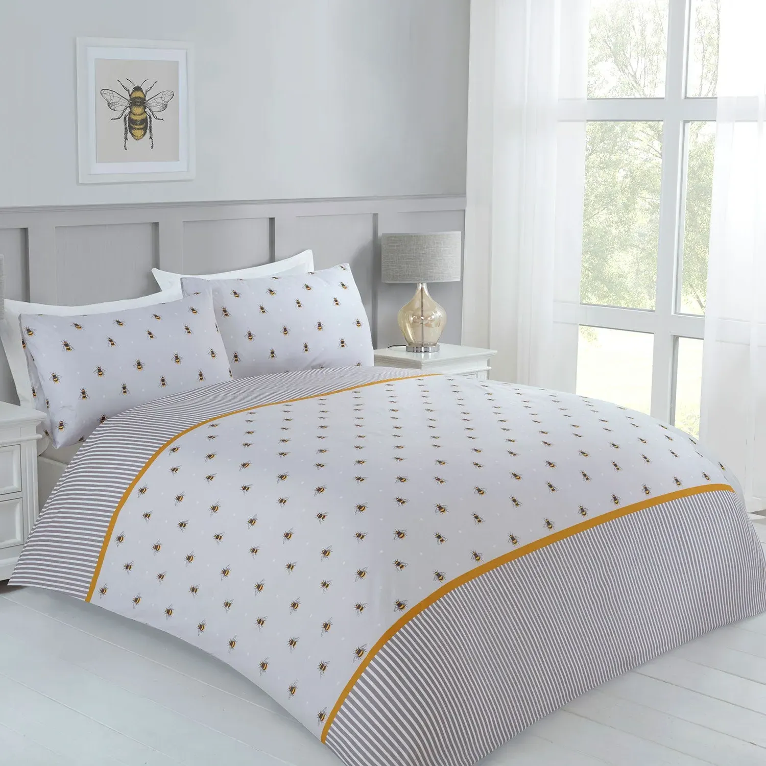 Honey Bee Reversible Single Duvet Set - Grey alternate view