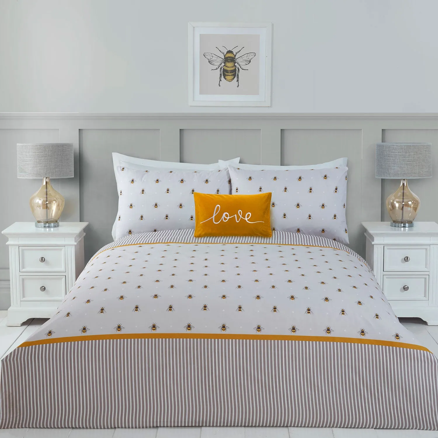 Honey Bee Reversible Single Duvet Set - Grey product