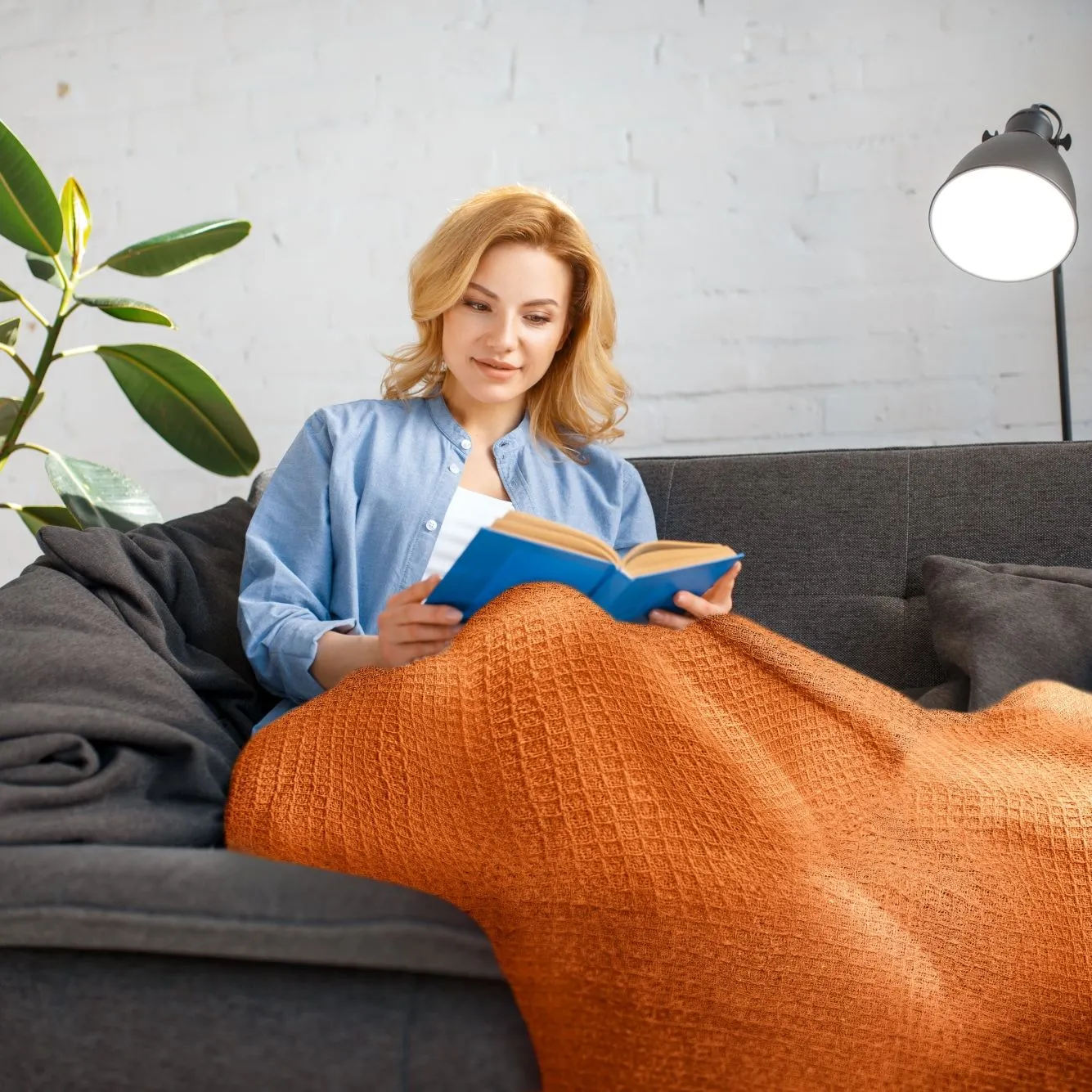 Honeycomb Throw with Tassels - Orange, Cotton