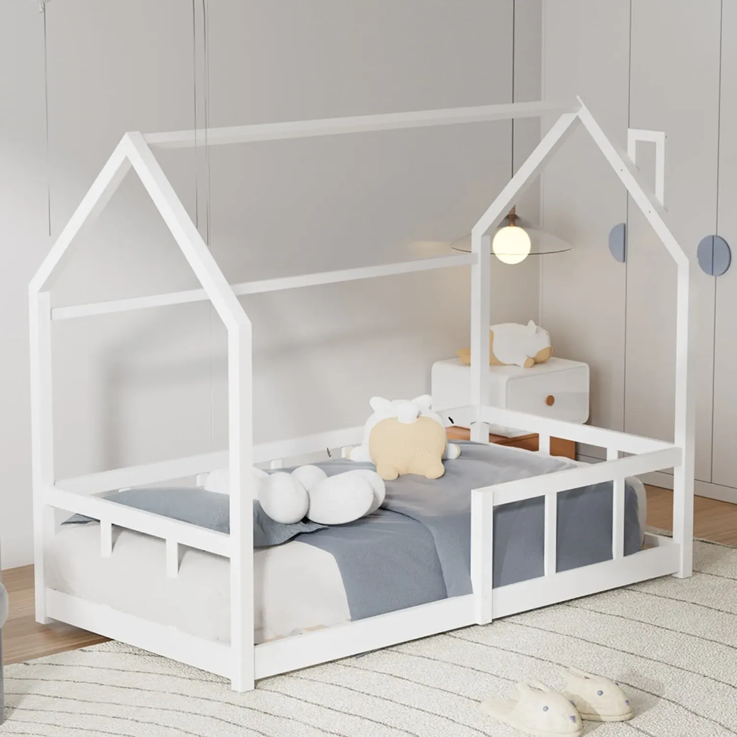 House Kids Bed Frame - White, Pine Wood product