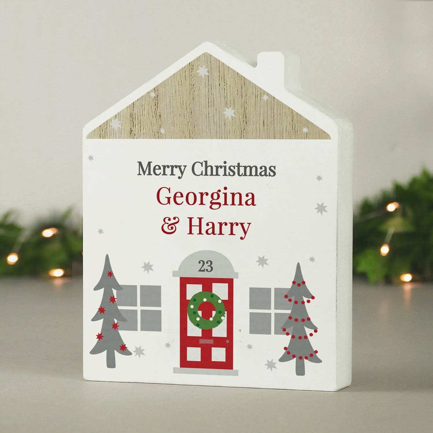 House Ornament with Door Number - White, Wood