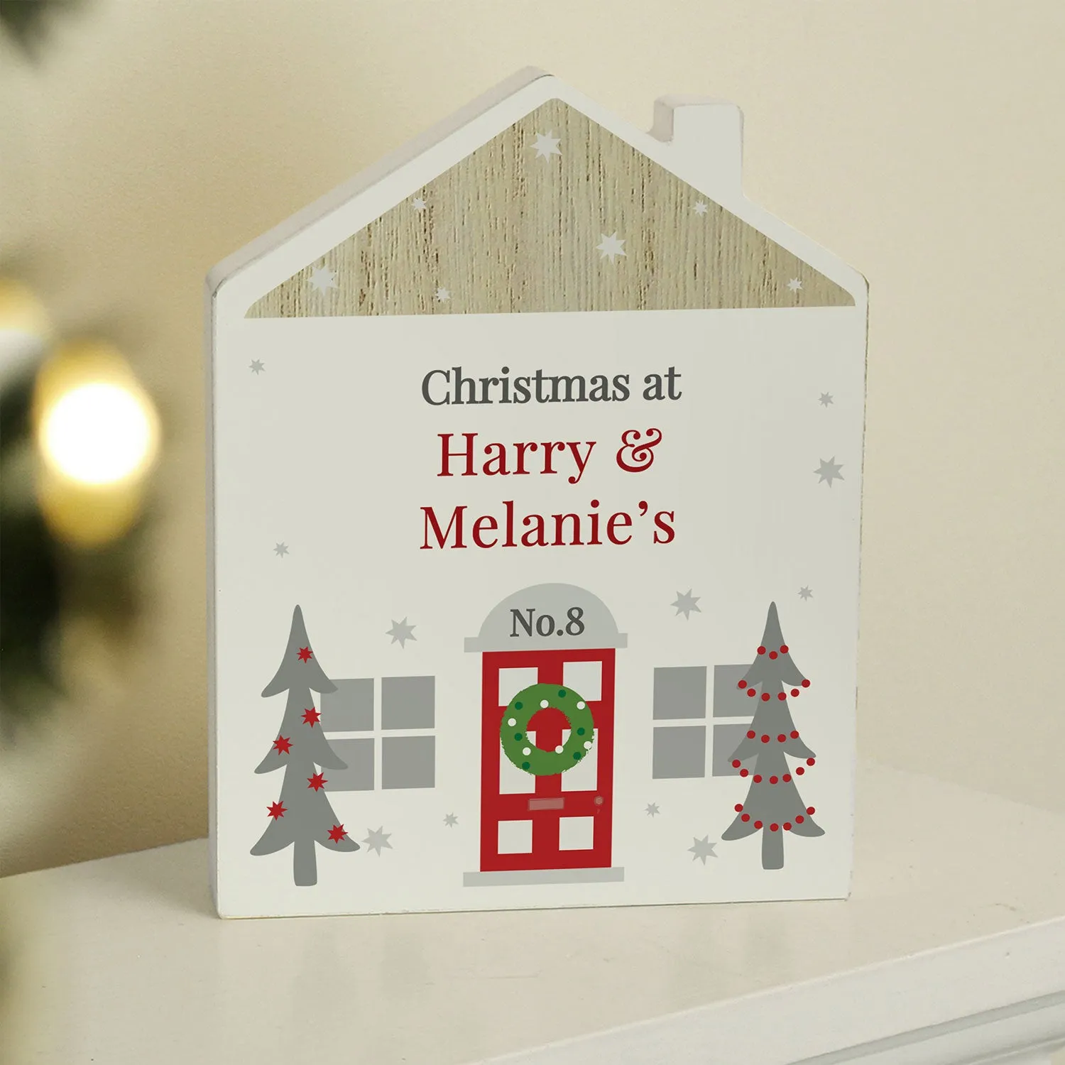 House Ornament with Door Number - White, Wood image