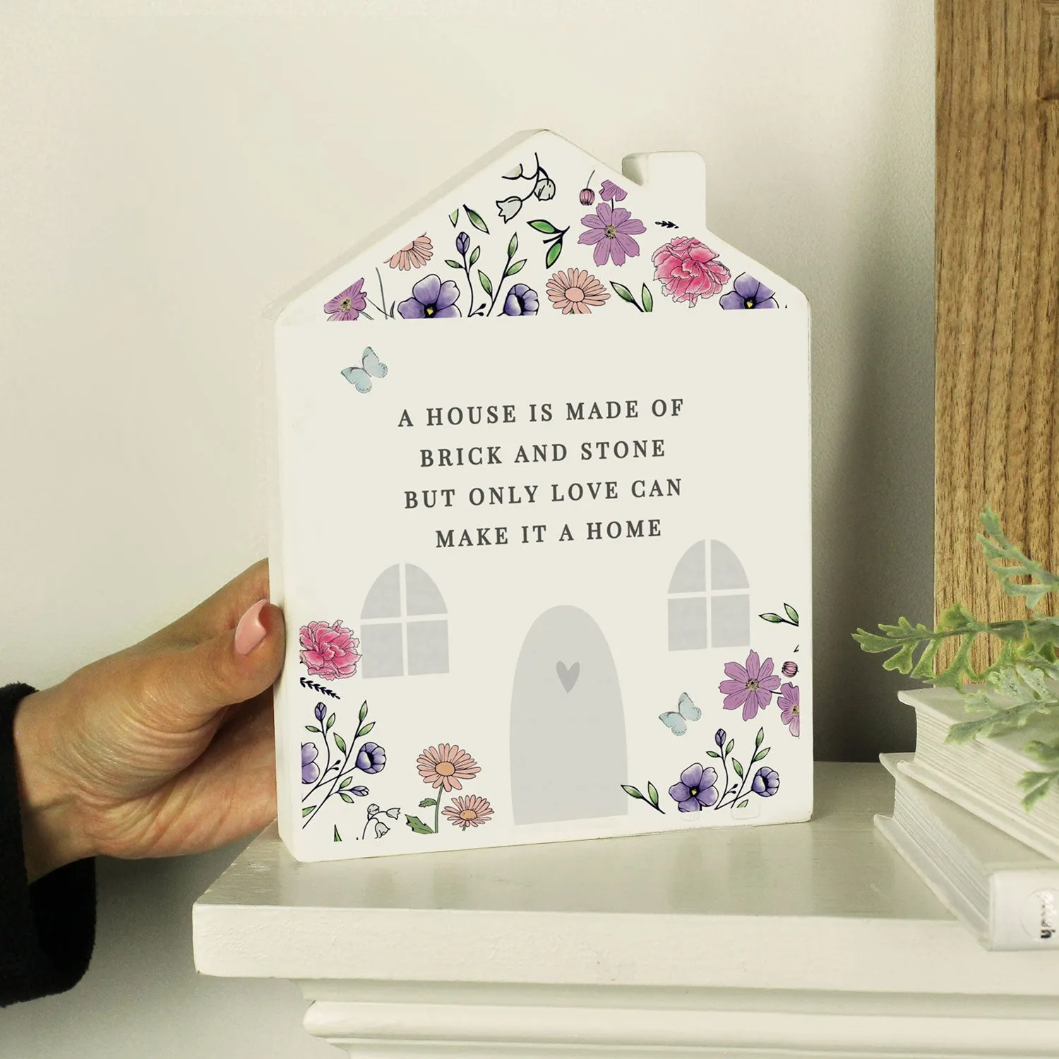 House Ornament with Wildflowers - White, Wood
