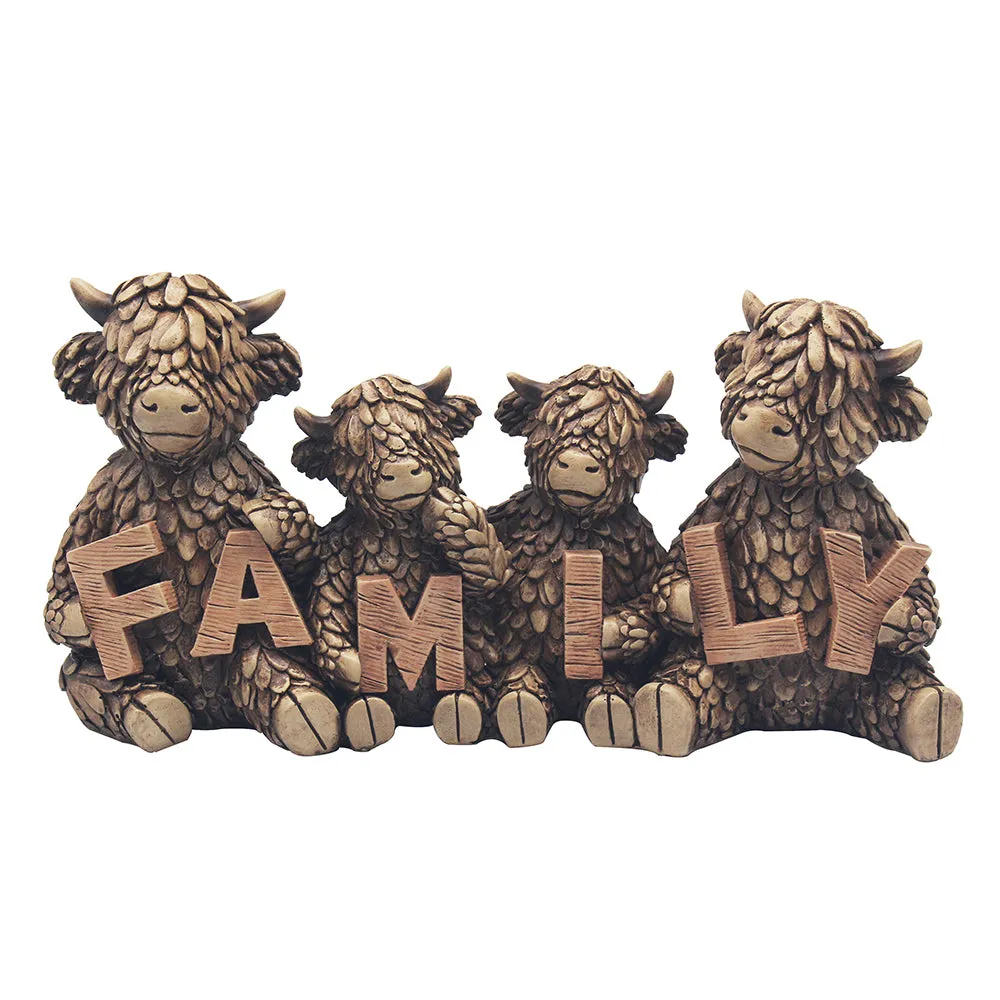 Hughie Highland Cow Family of Four Ornament by Julian Charles