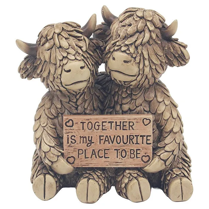Hughie Highland Cow Favourite Place Ornament - Brown by Julian Charles