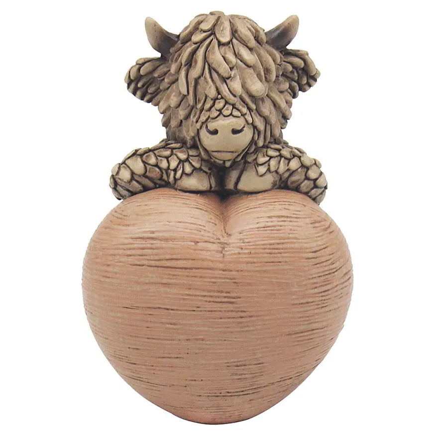 Hughie Highland Cow Heart Small Ornament by Julian Charles