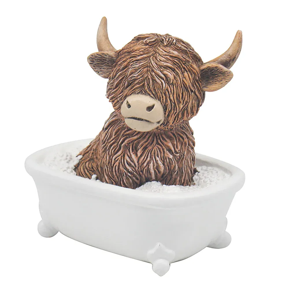 Hughie Highland Cow In Bath Ornament by Julian Charles