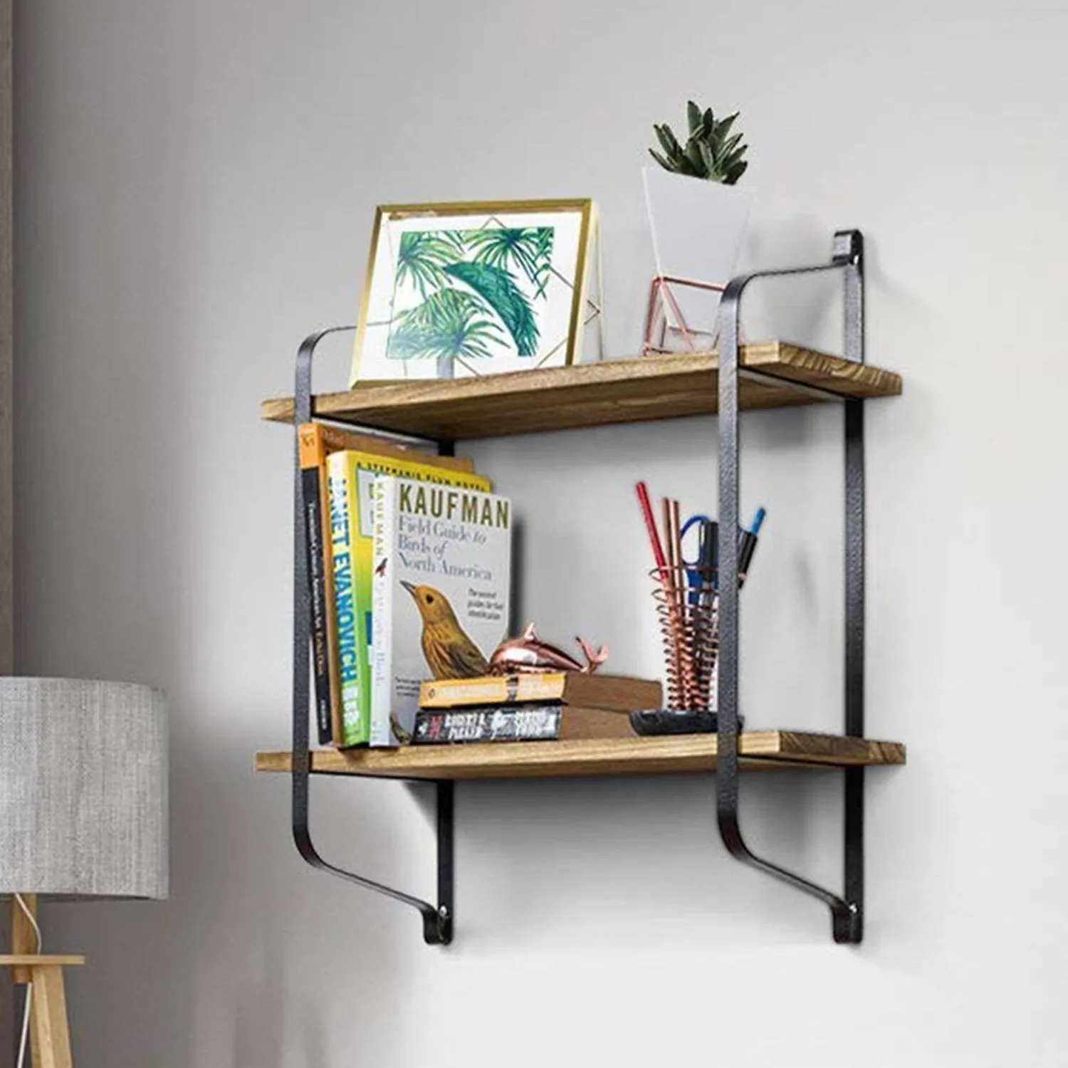 Industrial Floating 2-Tier Wooden Shelf - Natural by Julian Charles, alternate view