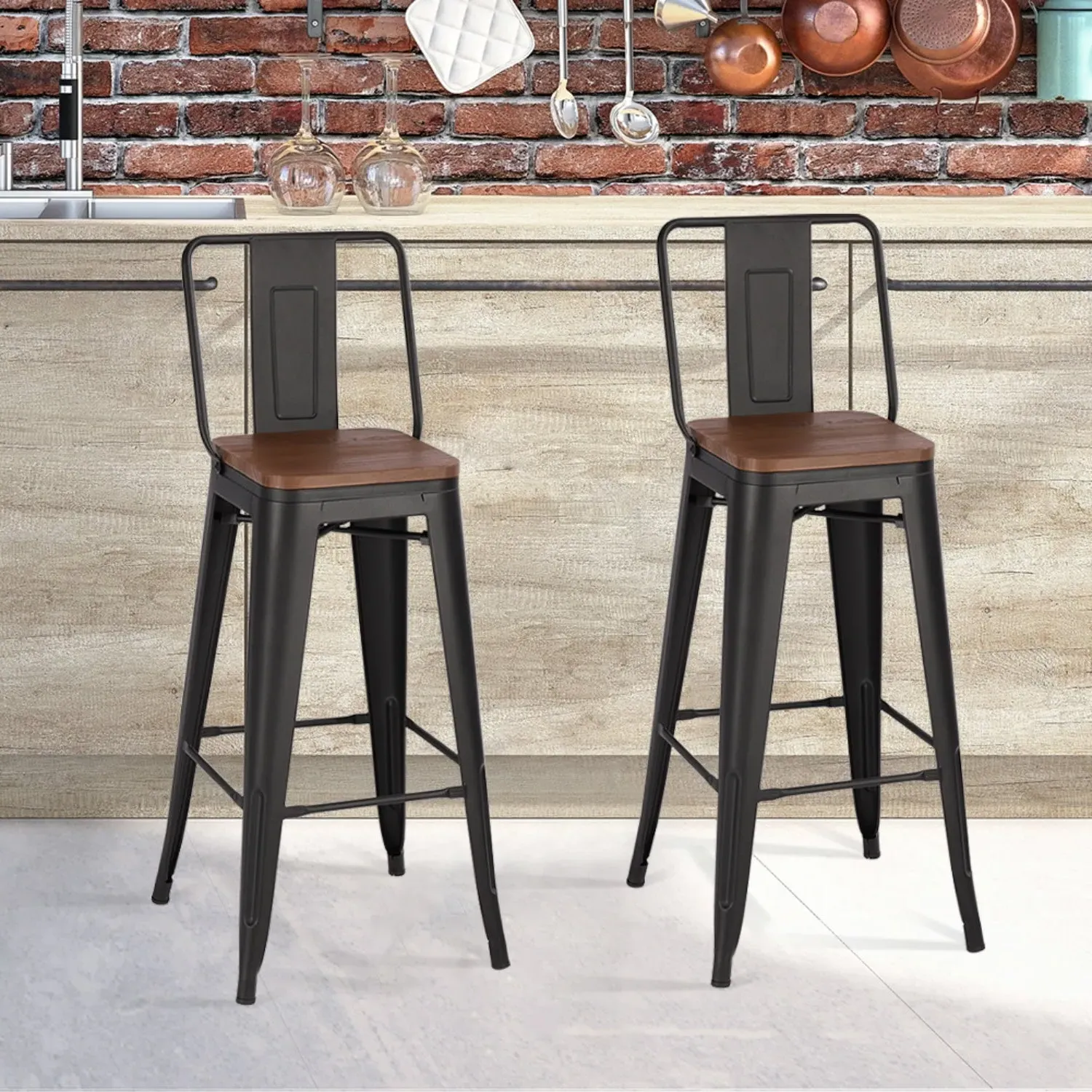 Industrial Metal Bar Stool Set of 2 - Brown product
