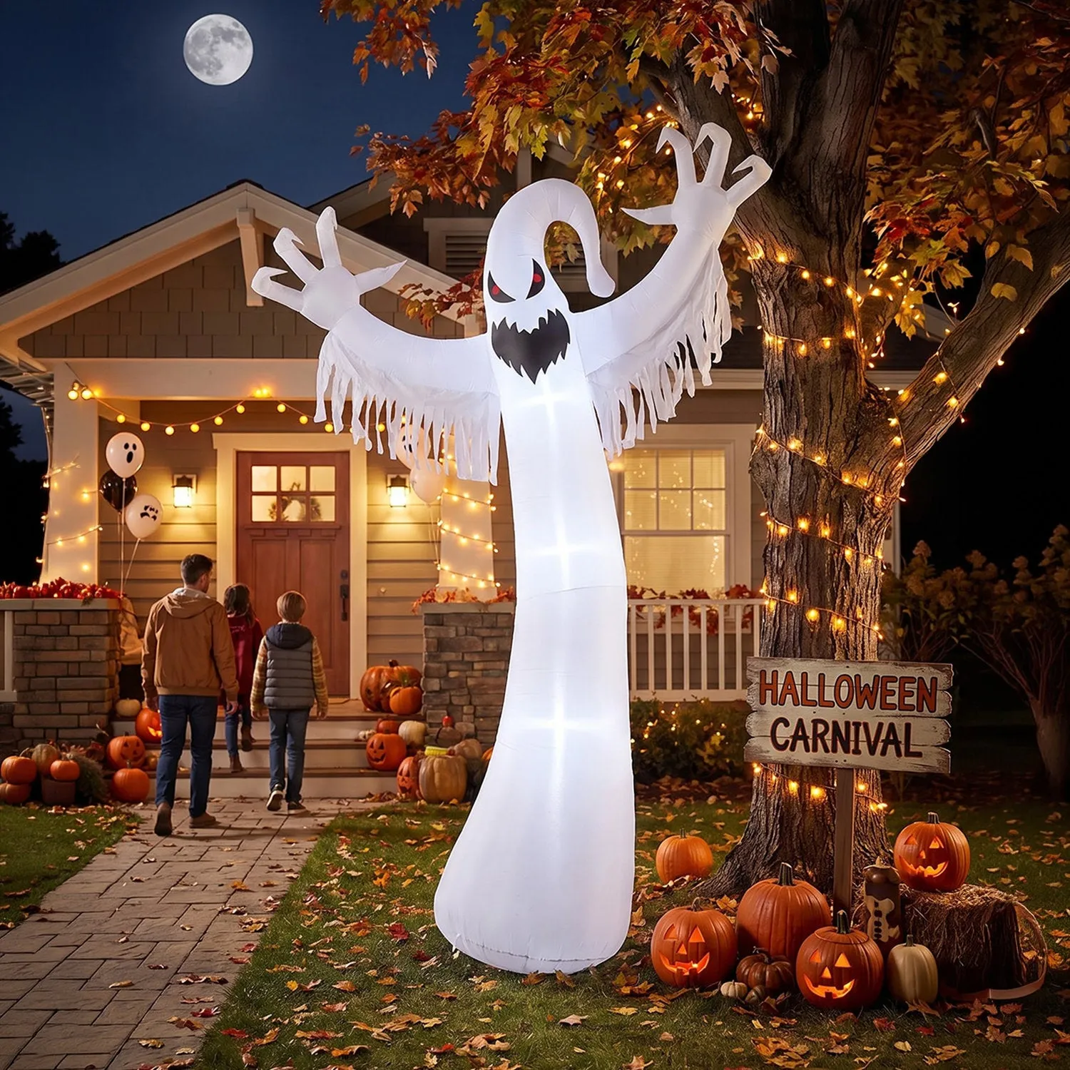 Inflatable Halloween LED Ghost Decor 9.8ft - White by Julian Charles