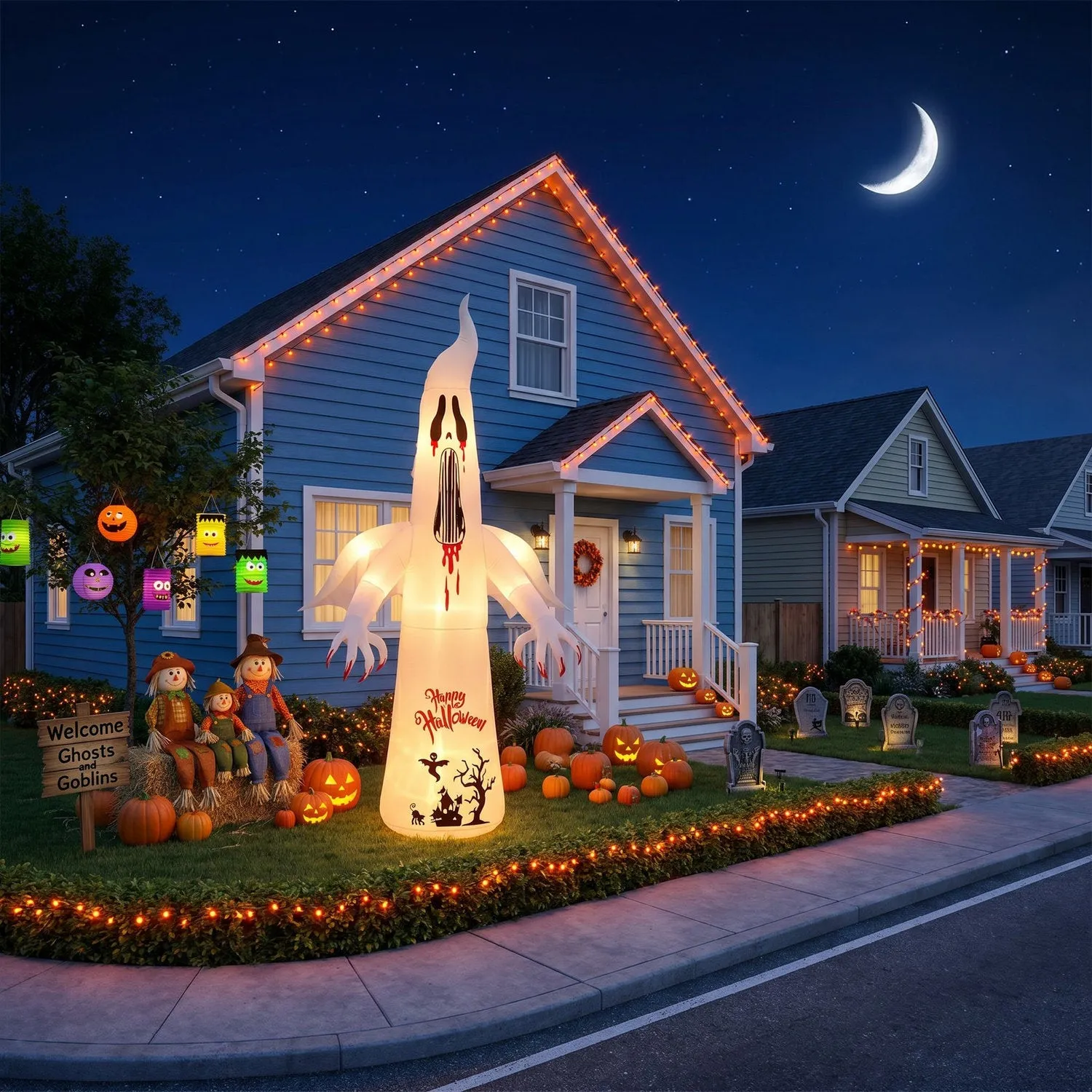 Inflatable Halloween LED Scream Ghost 10.2ft Decor - White by Julian Charles, image 2