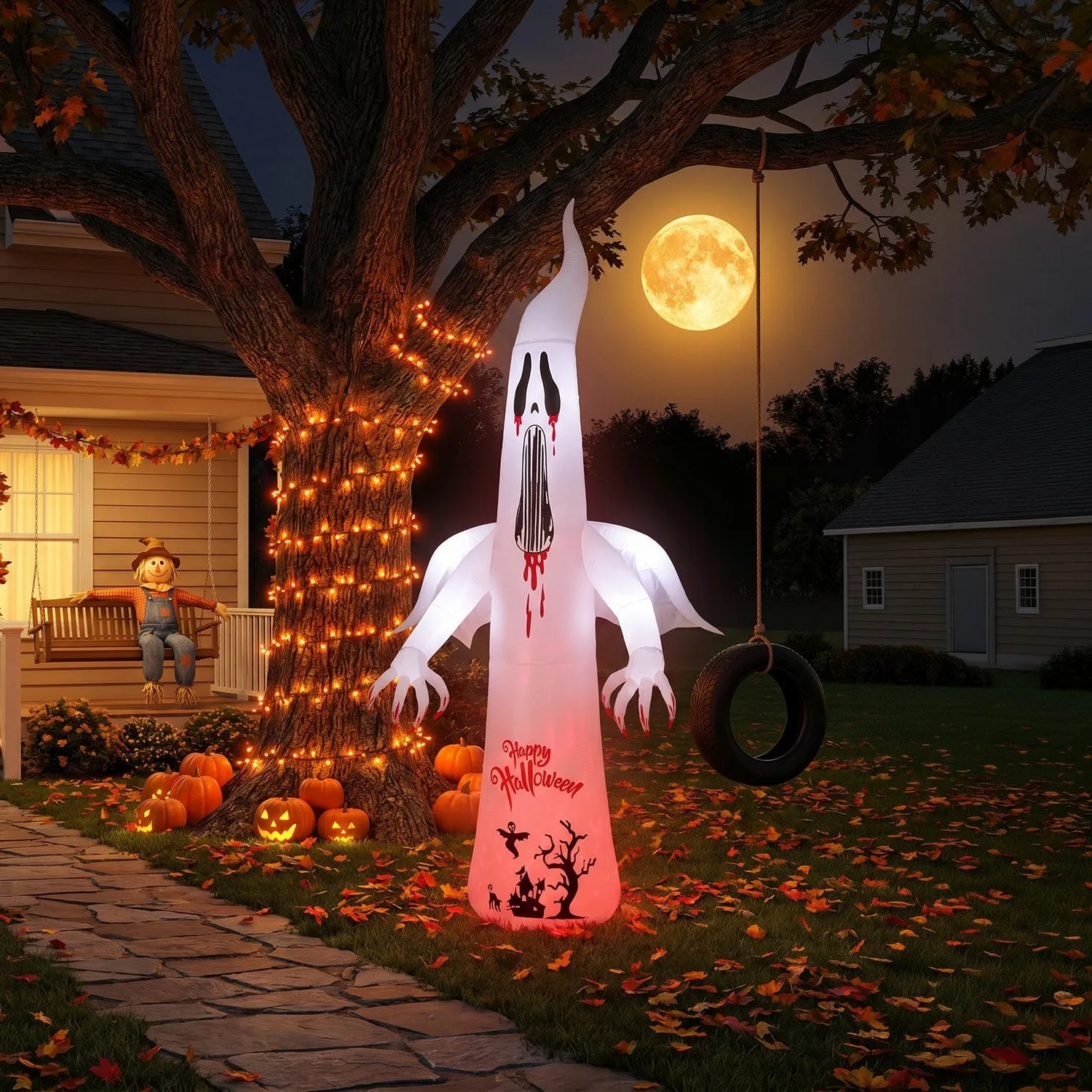 Inflatable Halloween LED Scream Ghost 10.2ft Decor - White by Julian Charles