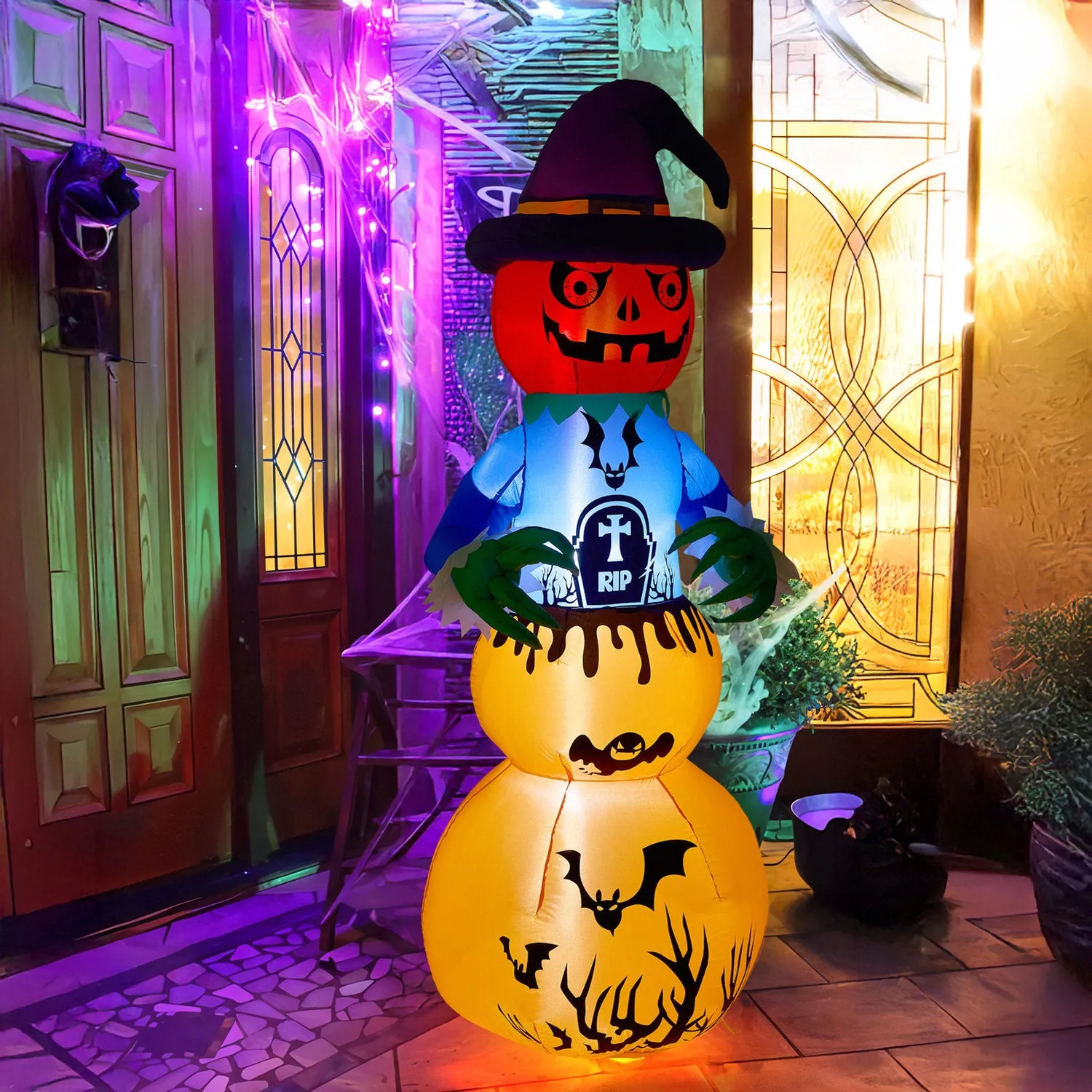 Inflatable Halloween LED Stacked Pumpkin Ghost 6ft Decor by Julian Charles
