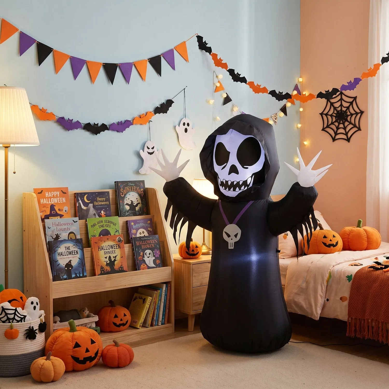 Inflatable LED Grim Reaper Halloween Decor 5ft - Black by Julian Charles