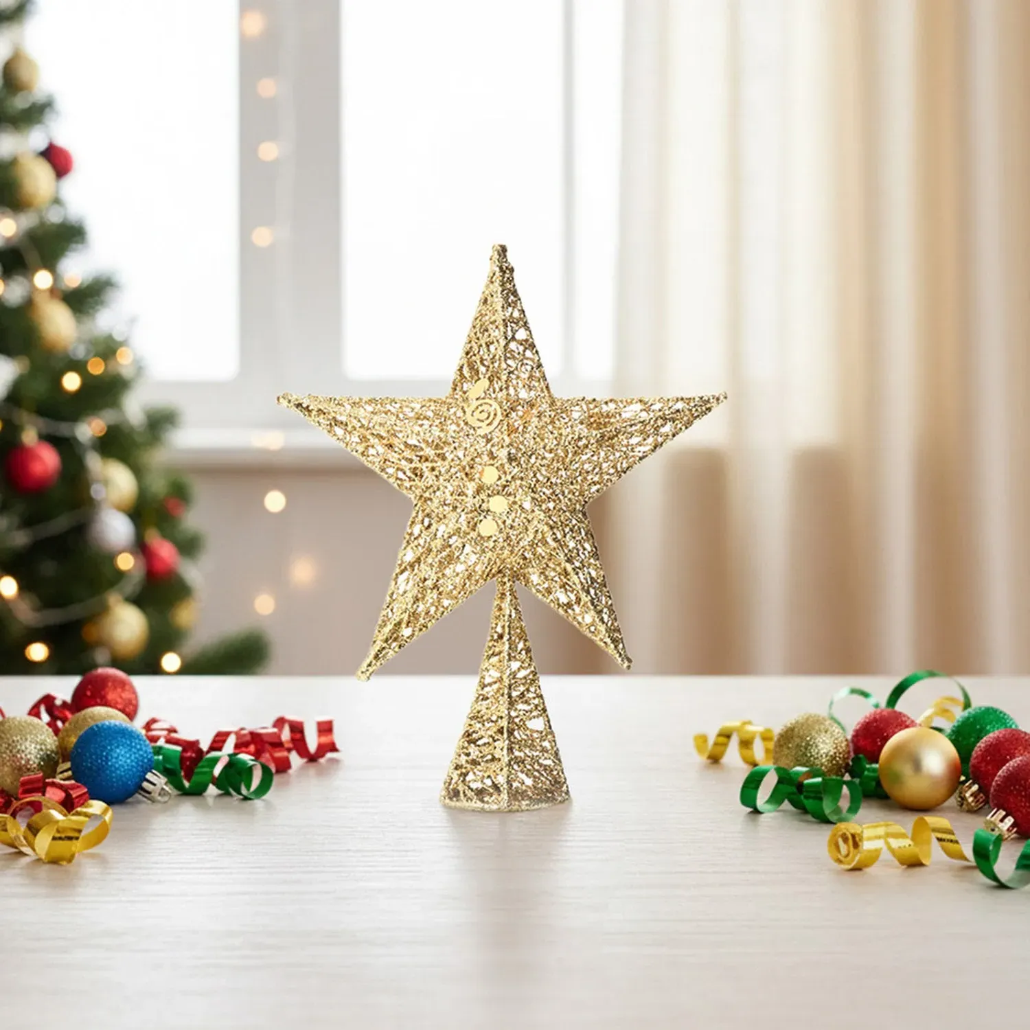 Iron Wire Sequin Star Christmas Tree Topper - Gold by Julian Charles, image 2