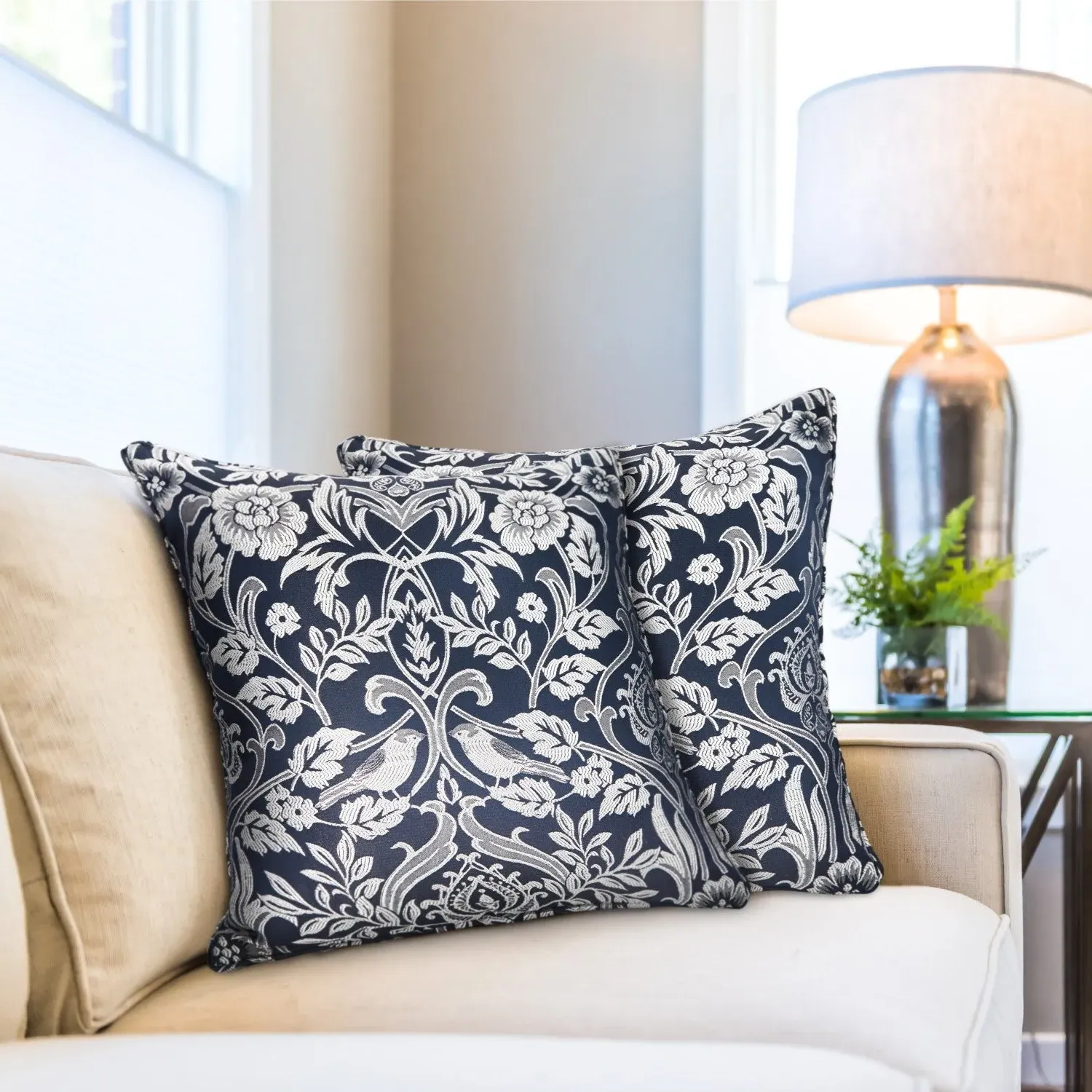 Jacquard Cushion Cover Pair - Navy, Fabric image