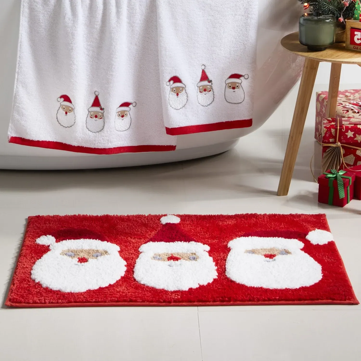 Jolly Santa Bath Mat - Red by Julian Charles, alternate view
