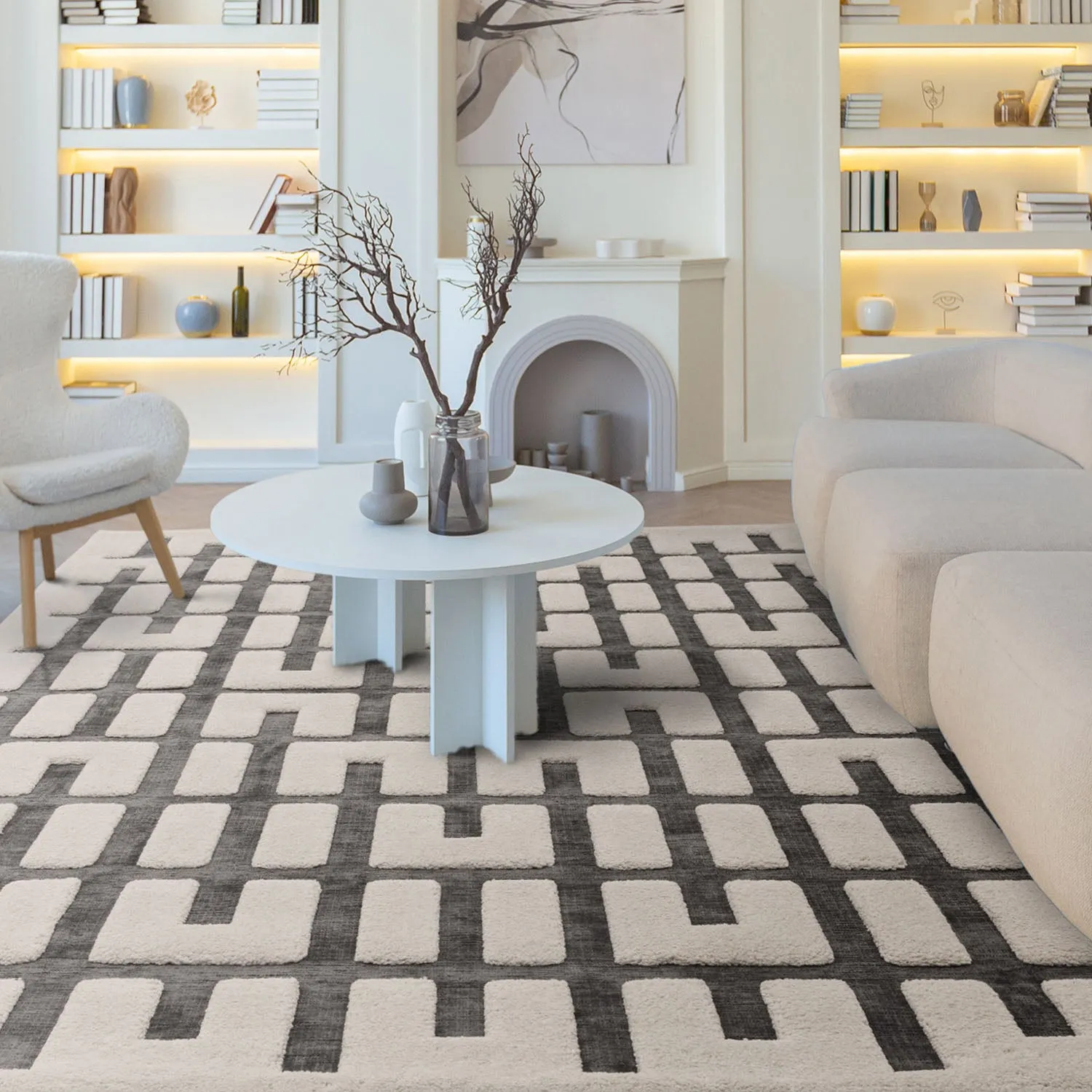Junction Rug with 3D Patterns - Charcoal